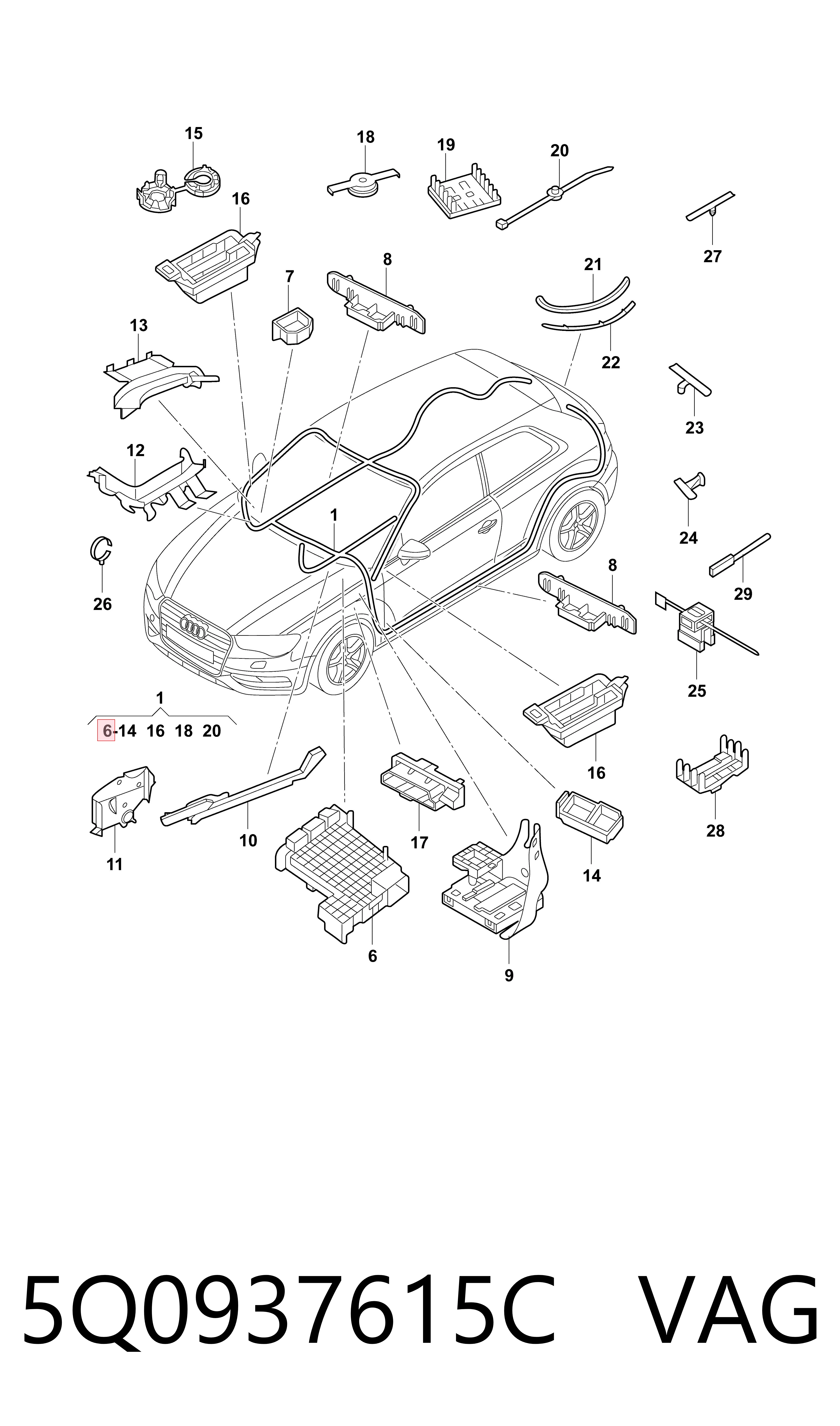5Q0937615C VAG Caja de fusibles trasera interior