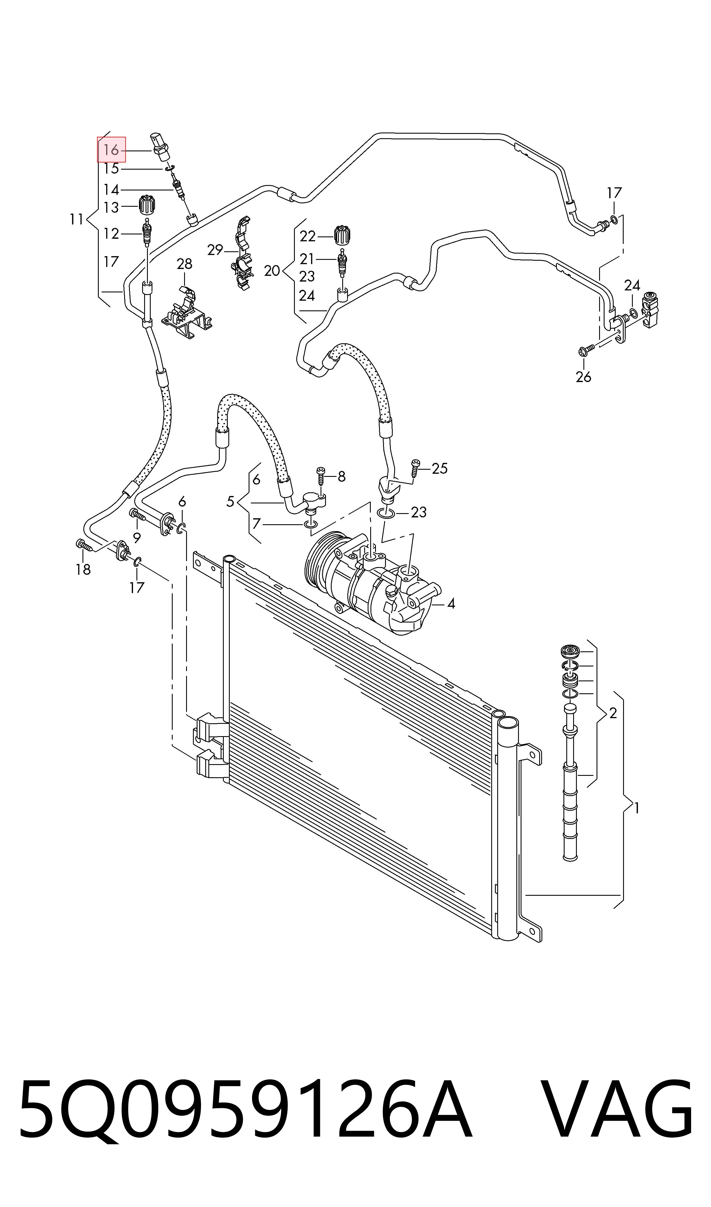 5Q0959126A VAG Sensor de baja presion aire acondicionado
