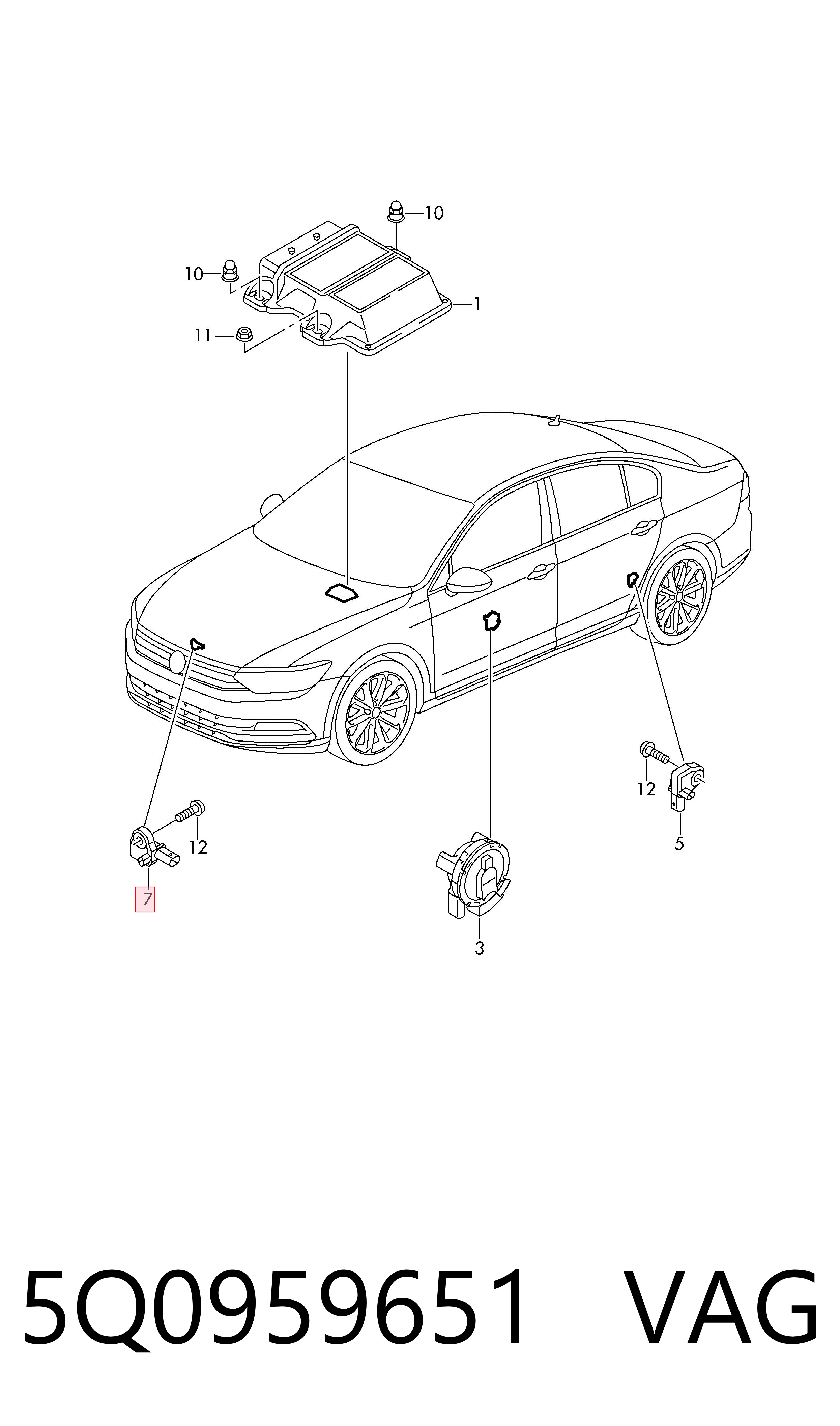 5Q0959651 VAG Sensor de airbag delantero