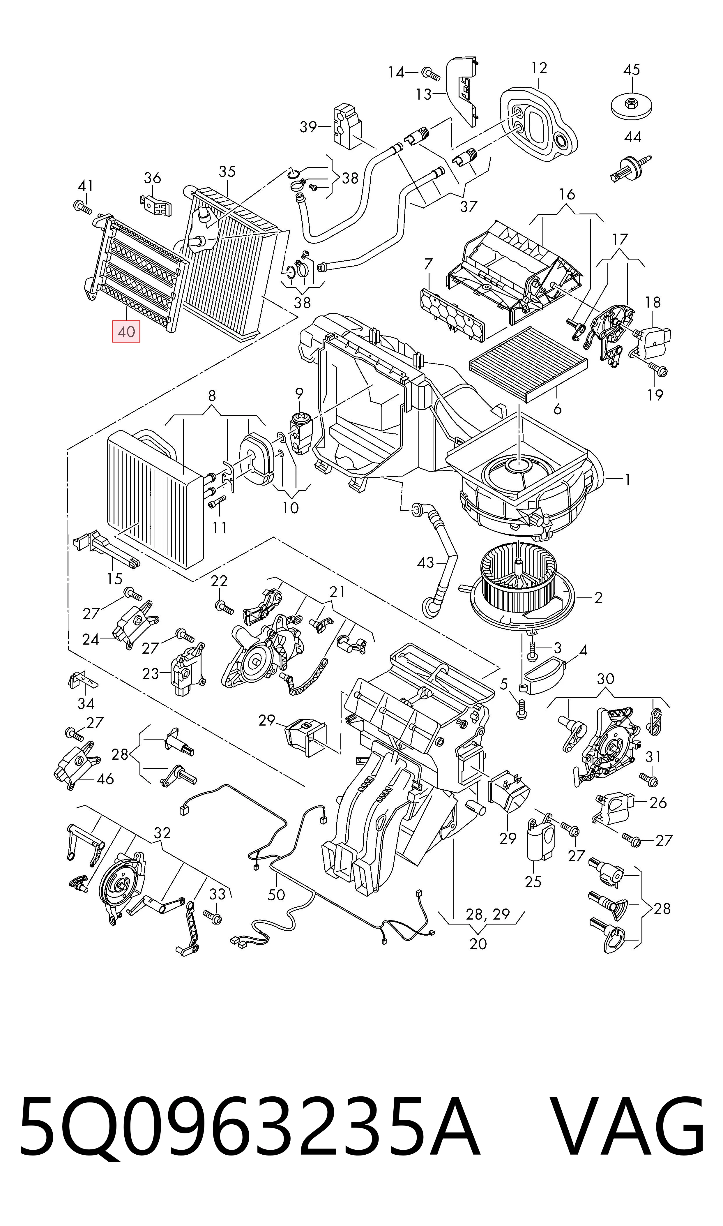 5Q0963235A VAG Calentador eléctrico de aire para el sistema de calefacción del habitáculo