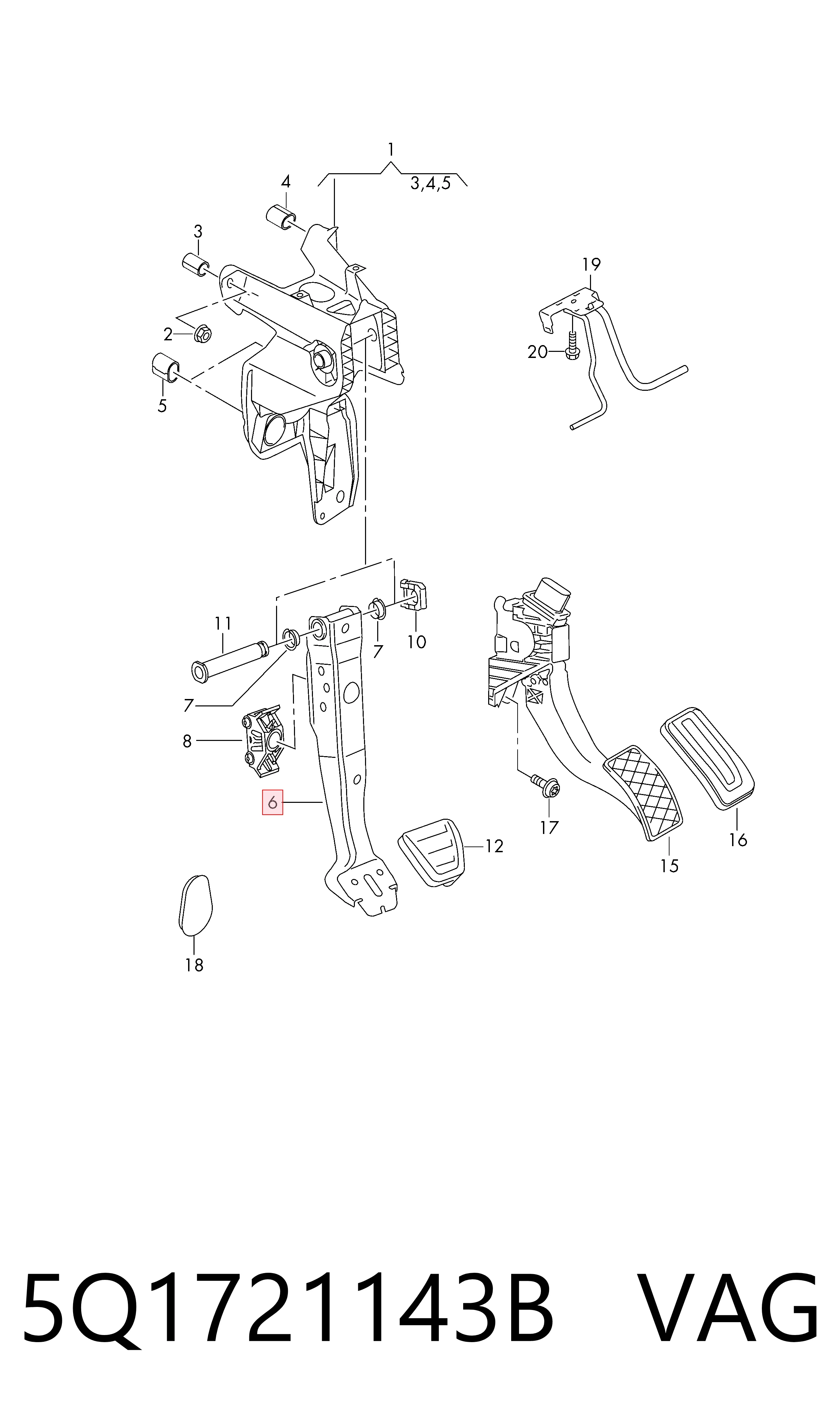 5Q1721143B VAG Pedal de freno