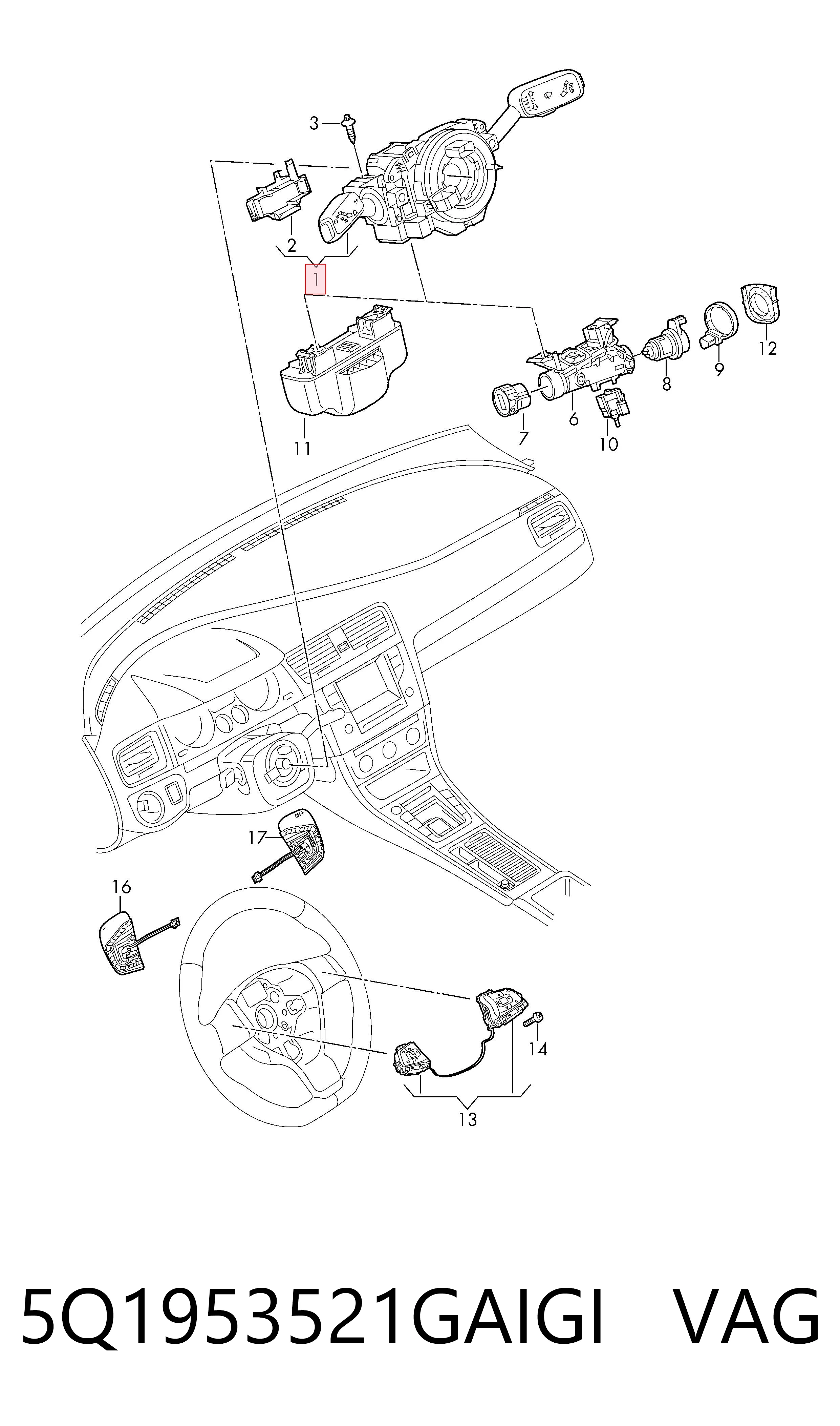 Interruptor de la columna de dirección completo Volkswagen T-ROC SUV (A11, D11) (2017 - 2026) precio, desde 69,70 EUR