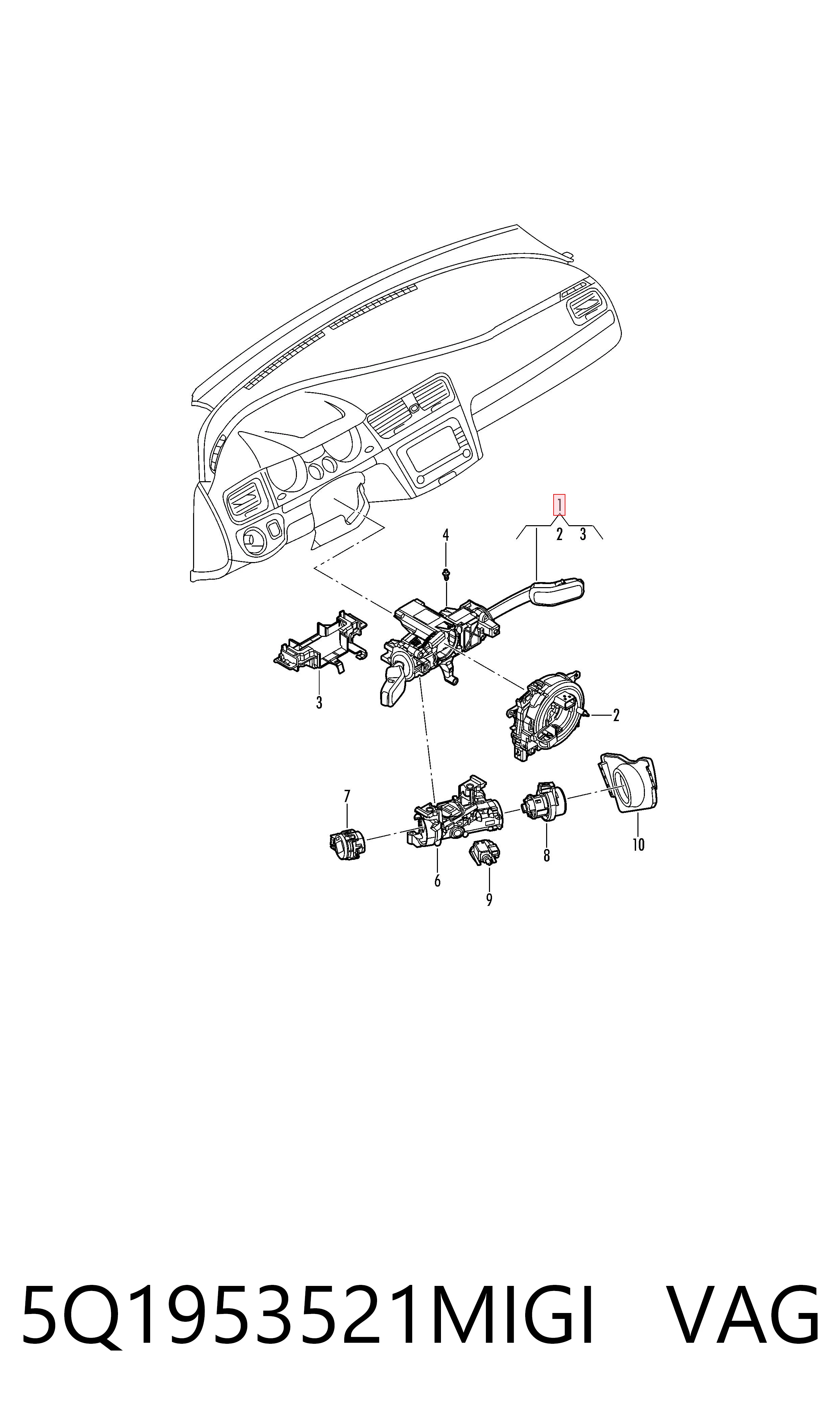 Interruptor de la columna de dirección completo VAG 5Q1953521MIGI precio, desde 77,14 EUR