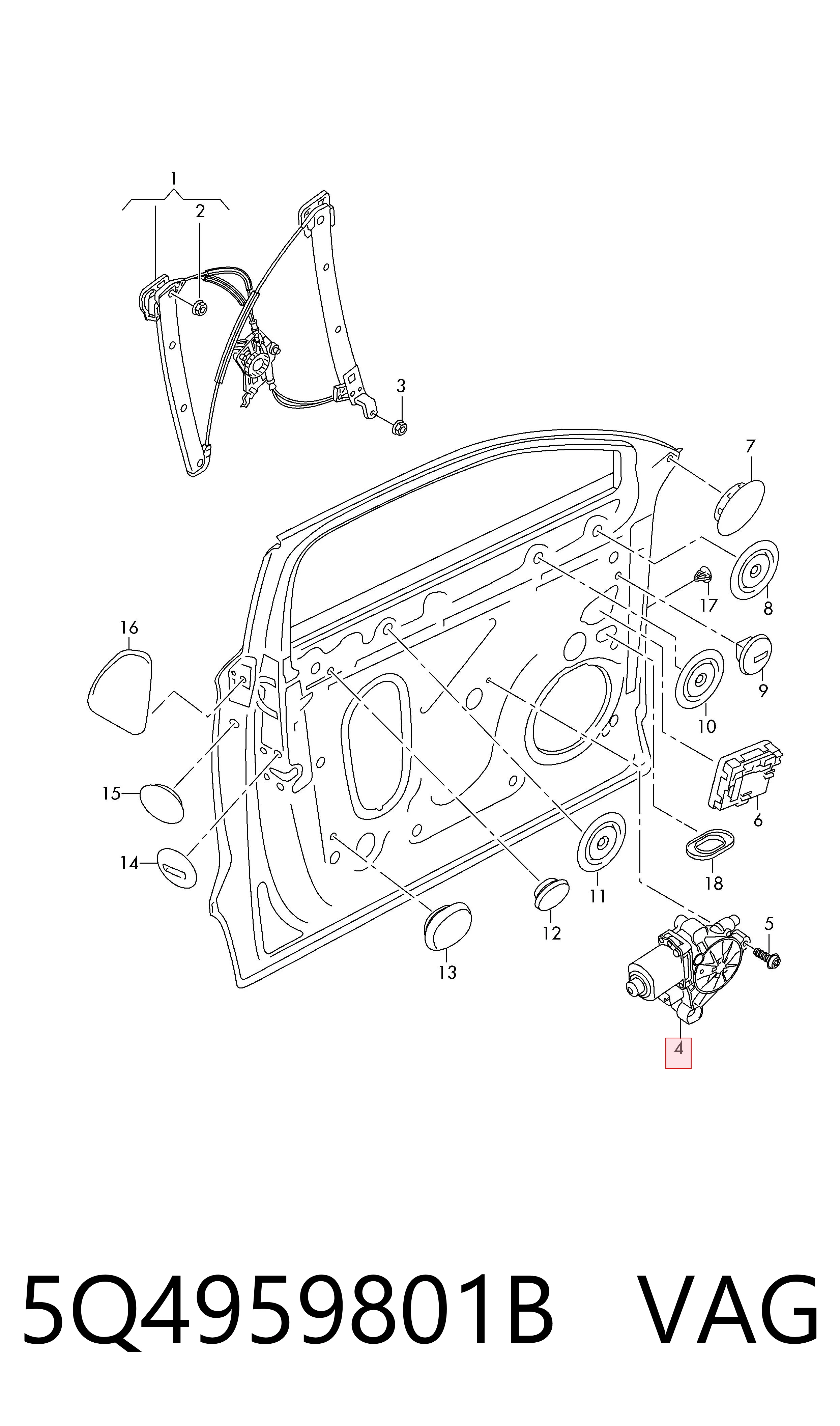 5Q4959801B VAG Motor elevalunas, puerta delantera izquierda