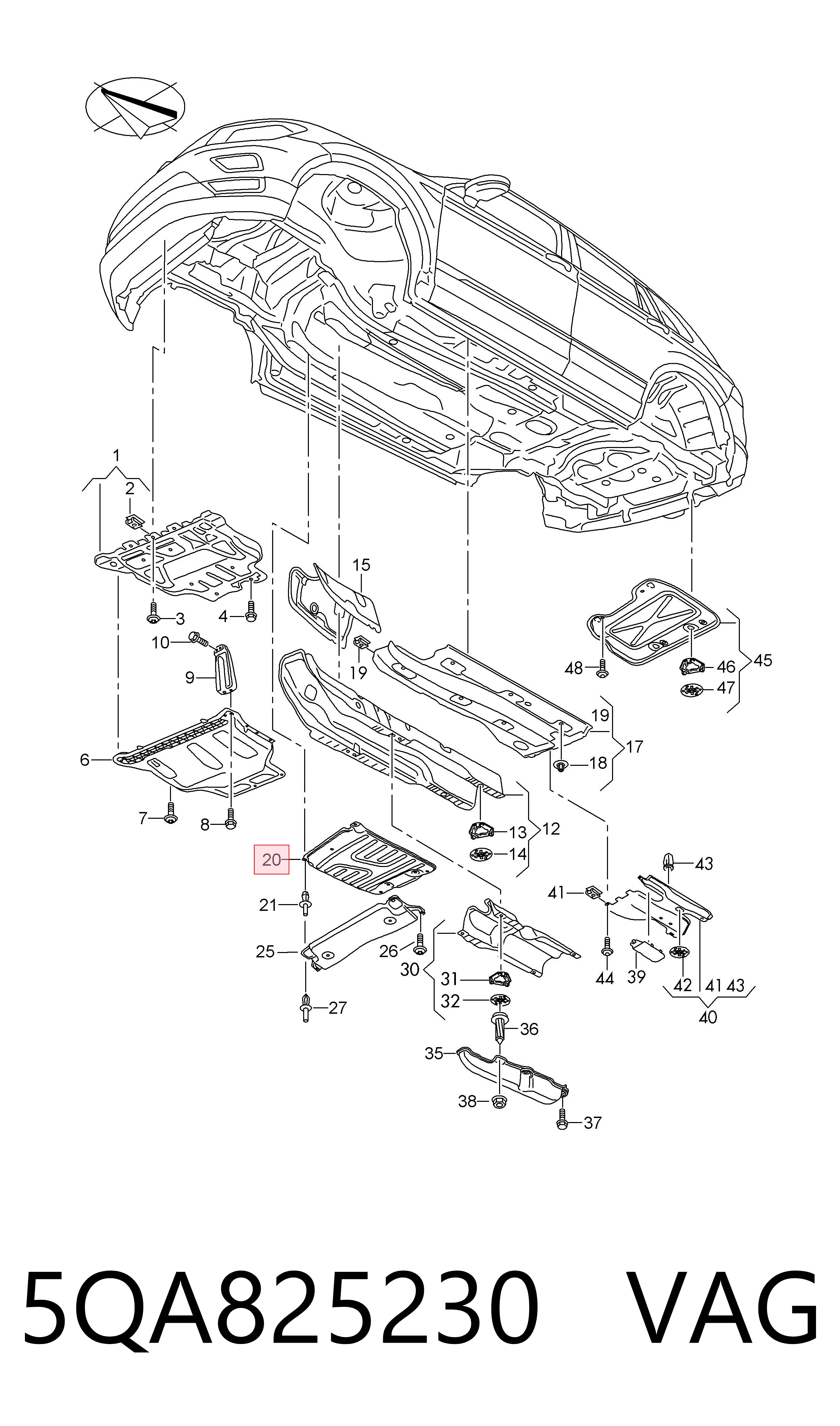 Protector de bajos delantero izquierdo VAG 5QA825230 precio, desde 26,69 EUR