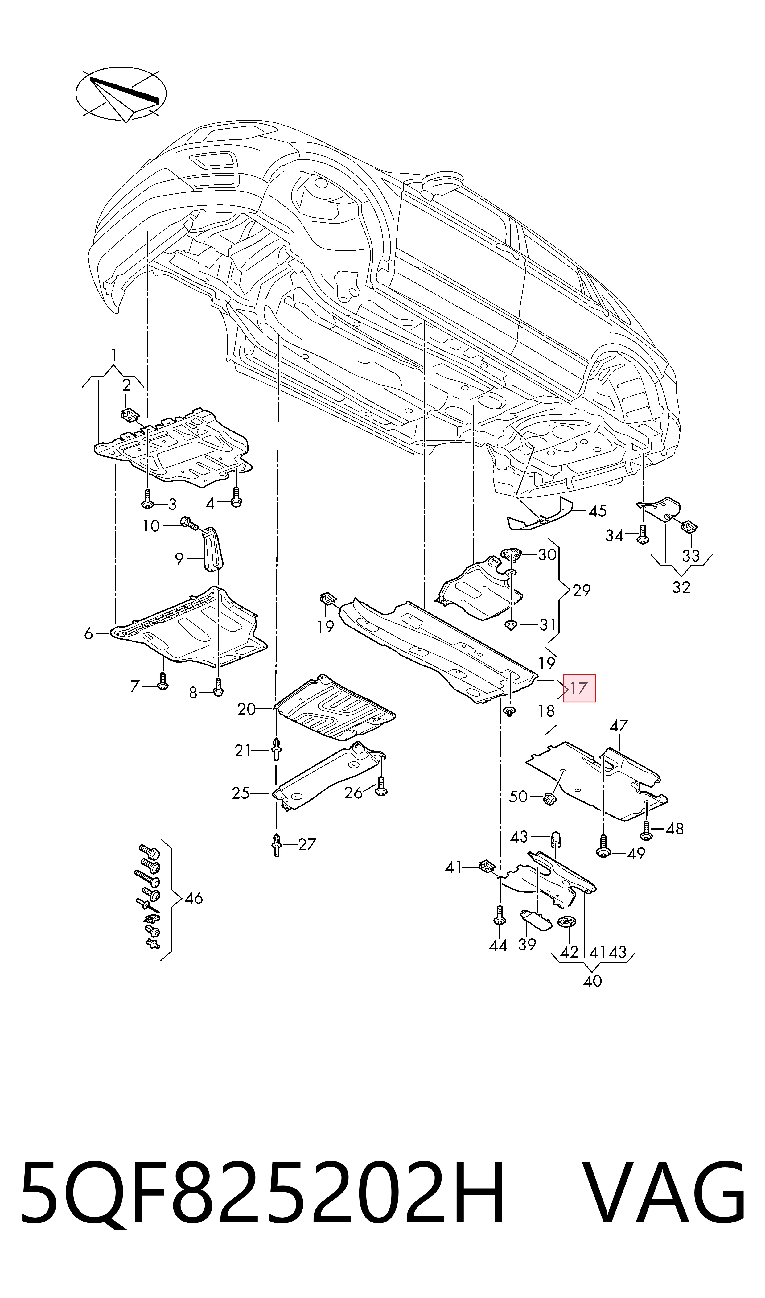 Protección inferior derecha VAG 5QF825202H precio, desde 85,98 EUR
