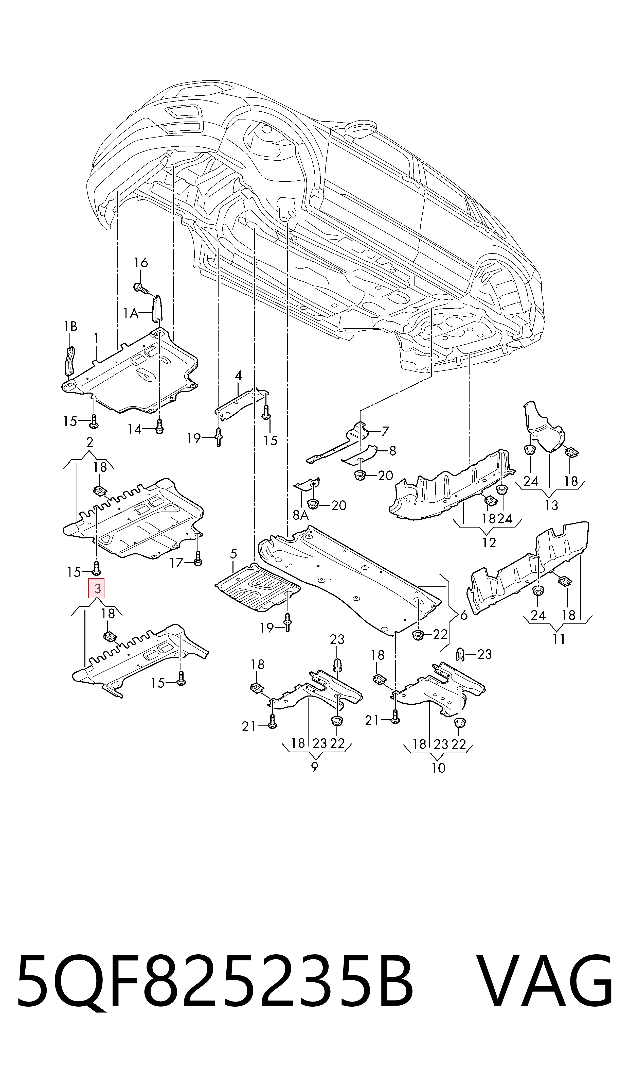 5QF825235B VAG Protector antiempotramiento del motor delantera