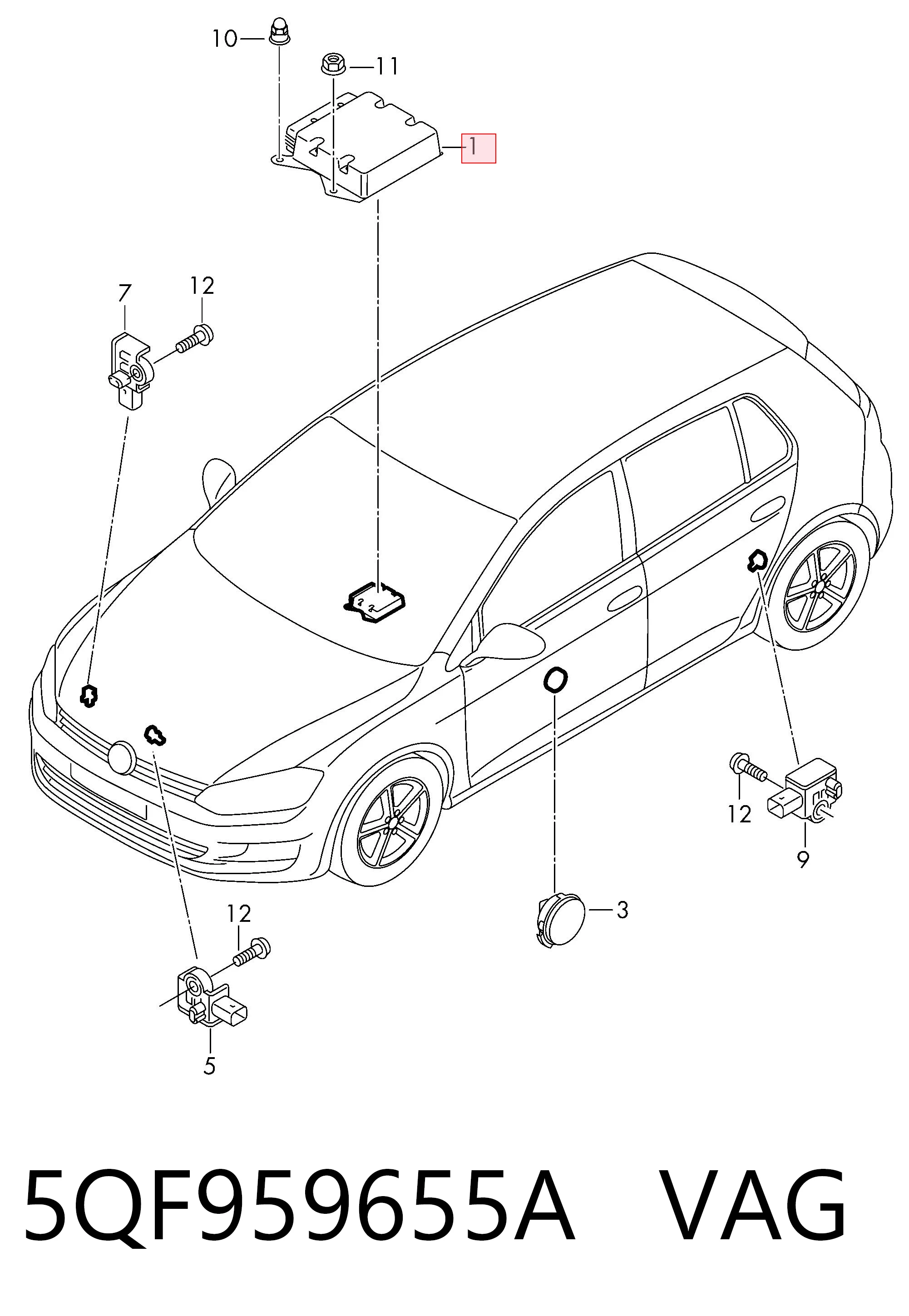 Módulo de control de airbag 5QF959655A VAG