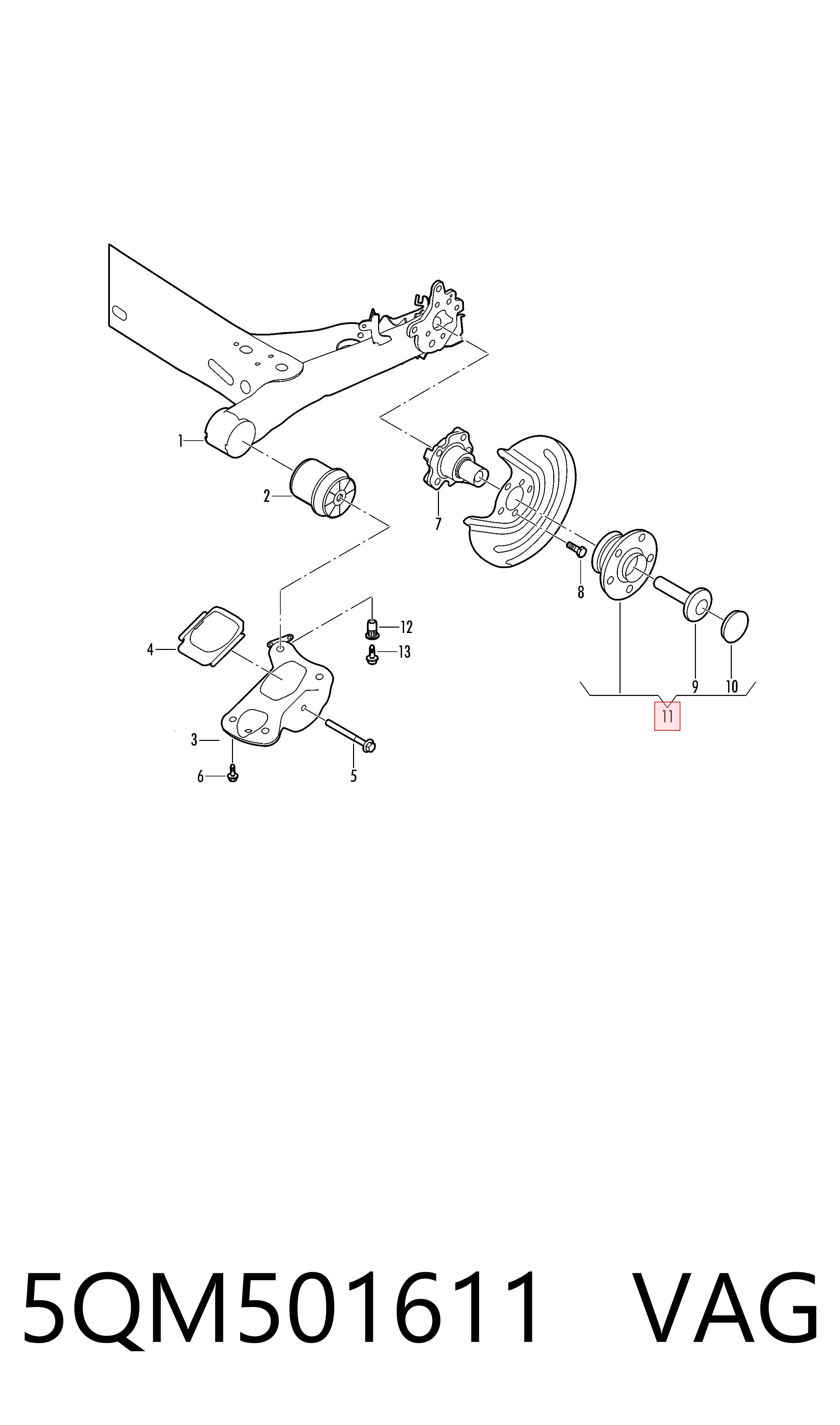 Buje de rueda trasero para Volkswagen Jetta VII BU3, BU4