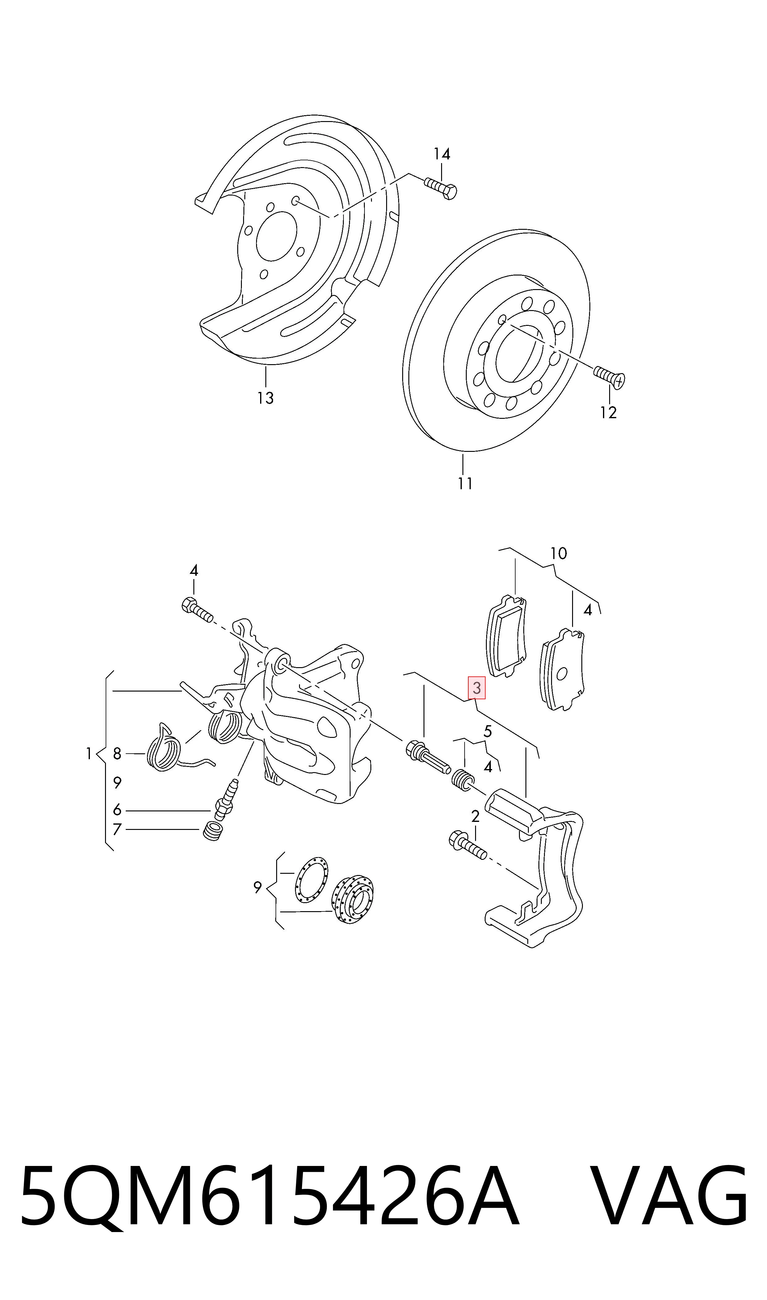 5QM615426A VAG Soporte de la pinza de freno trasera