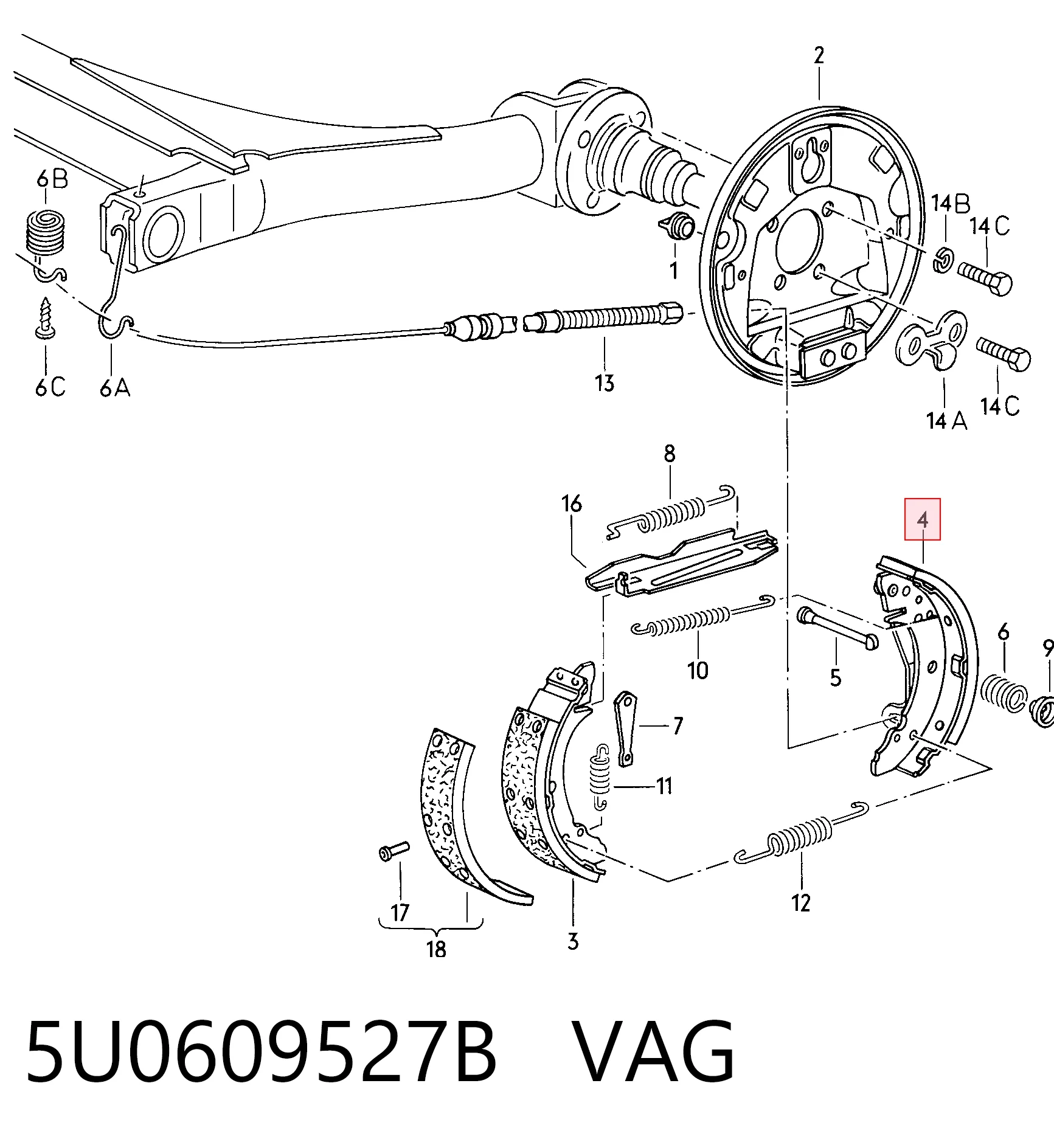 5U0609527B VAG Zapatas de freno de tambor traseras