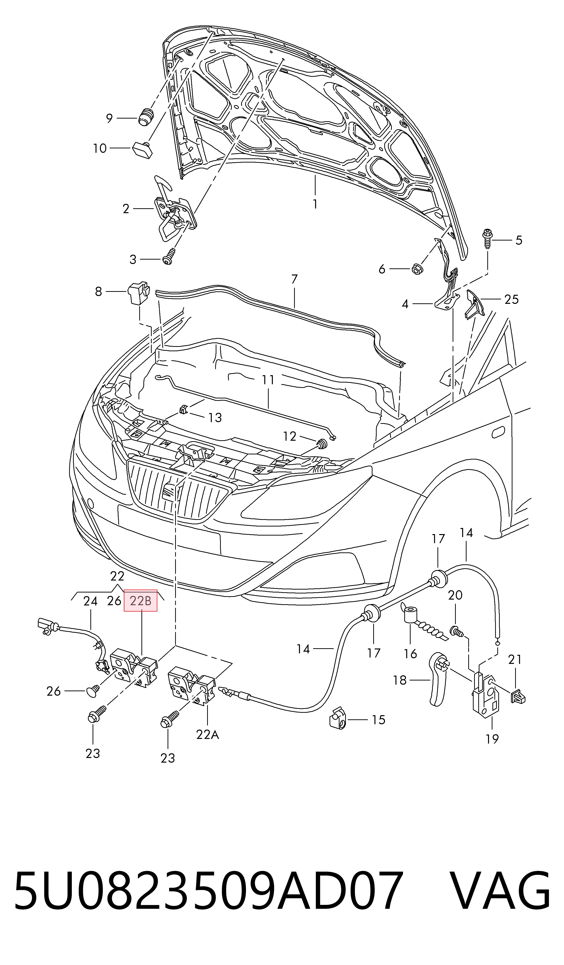 Cerradura de Capot para Seat Ibiza IV 6J5, 6P1
