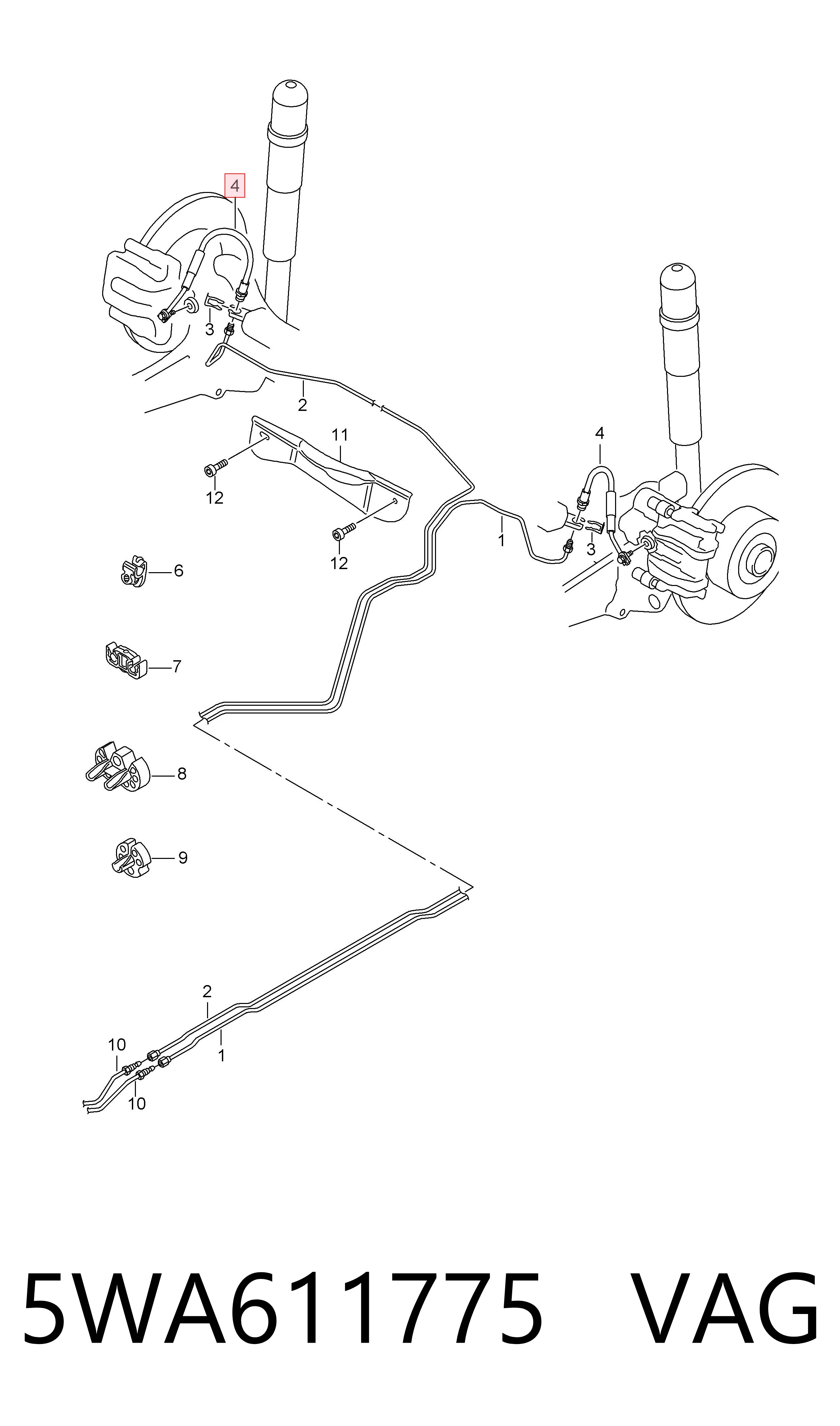 Comprar 5WA611775 VAG Latiguillo de freno trasero