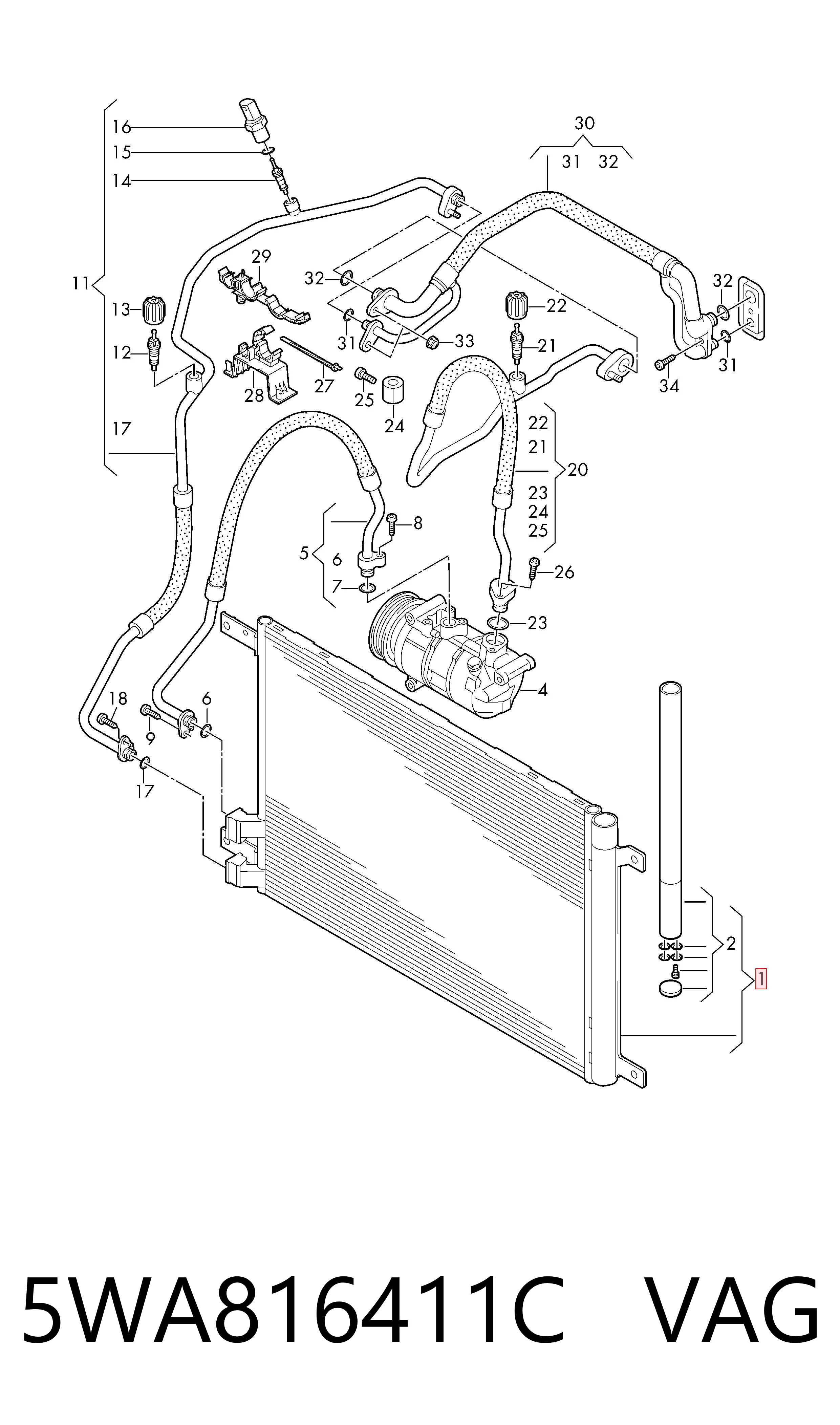 5WA816411C VAG Radiador de aire acondicionado