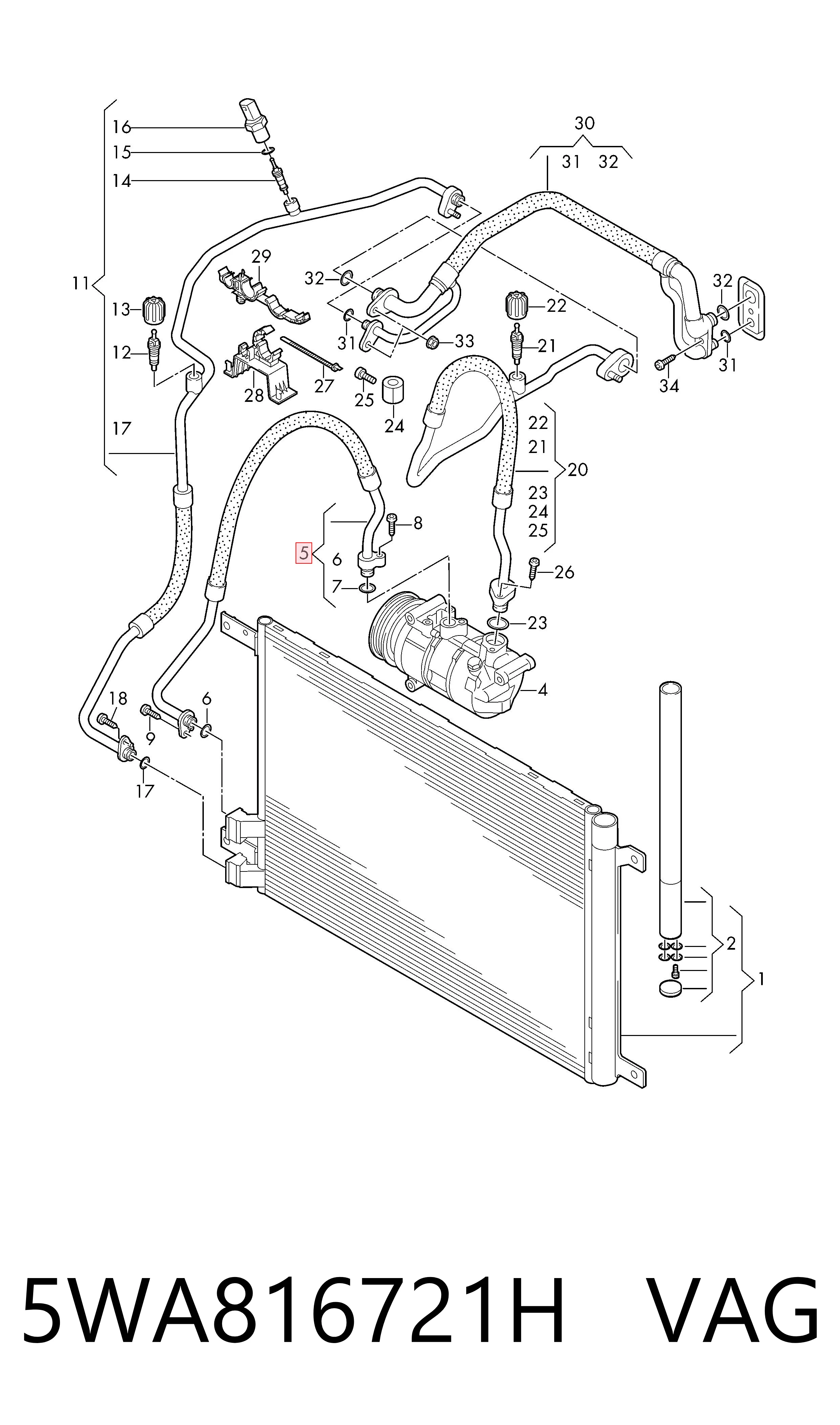 5WA816721H VAG Manguera de aire acondicionado de compresor al condensador