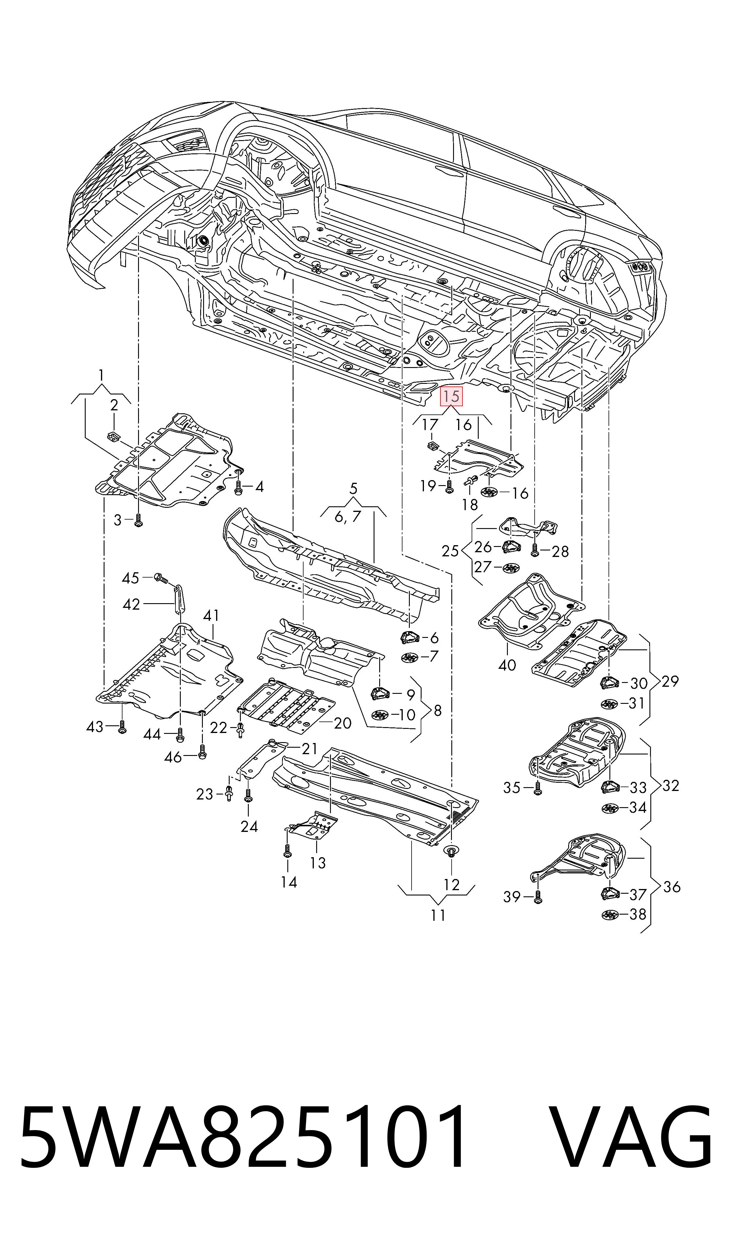 5WA825101 VAG Protección inferior trasera izquierda