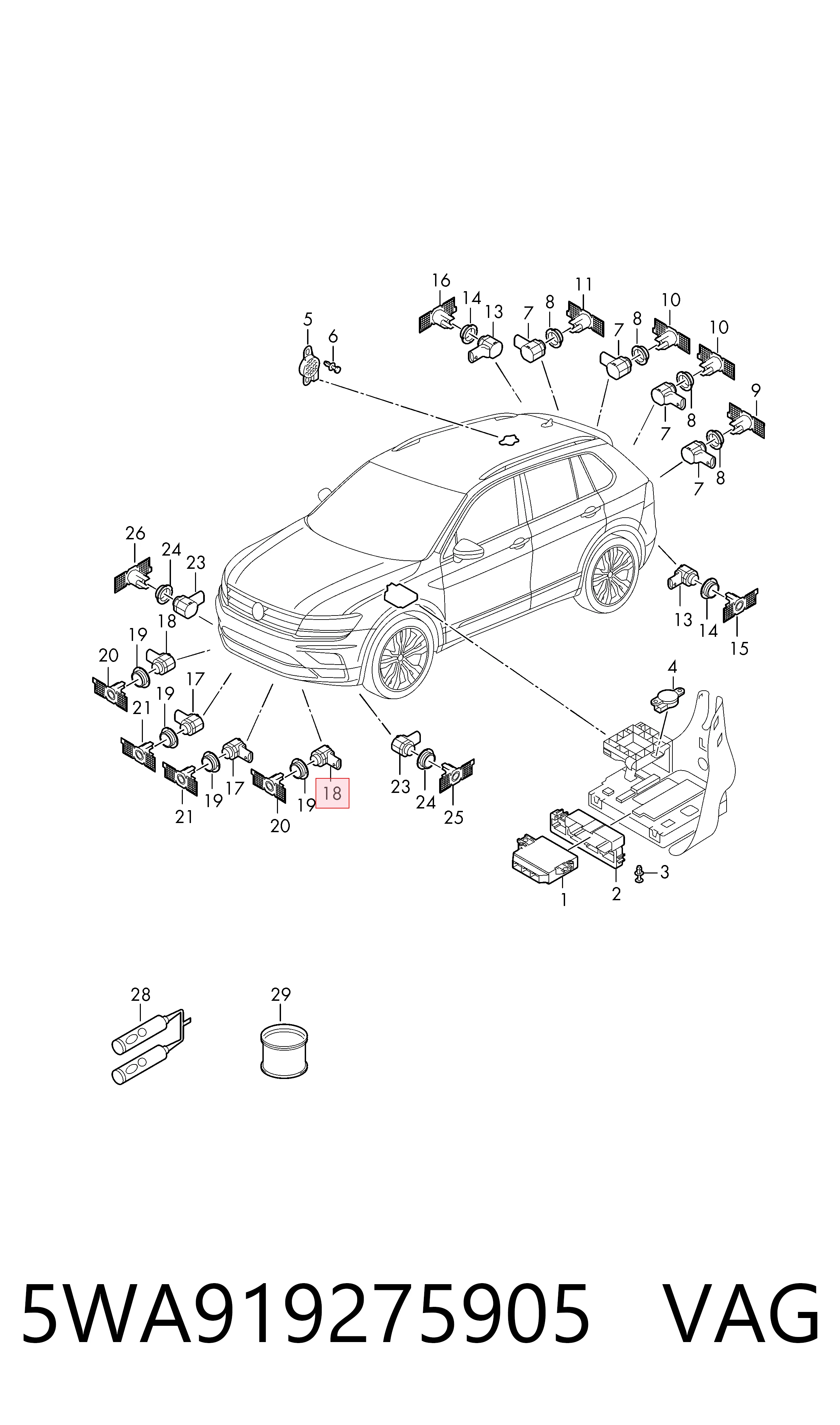 Sensor de aparcamiento trasero VAG 5WA919275905 precio, desde 58,08 EUR