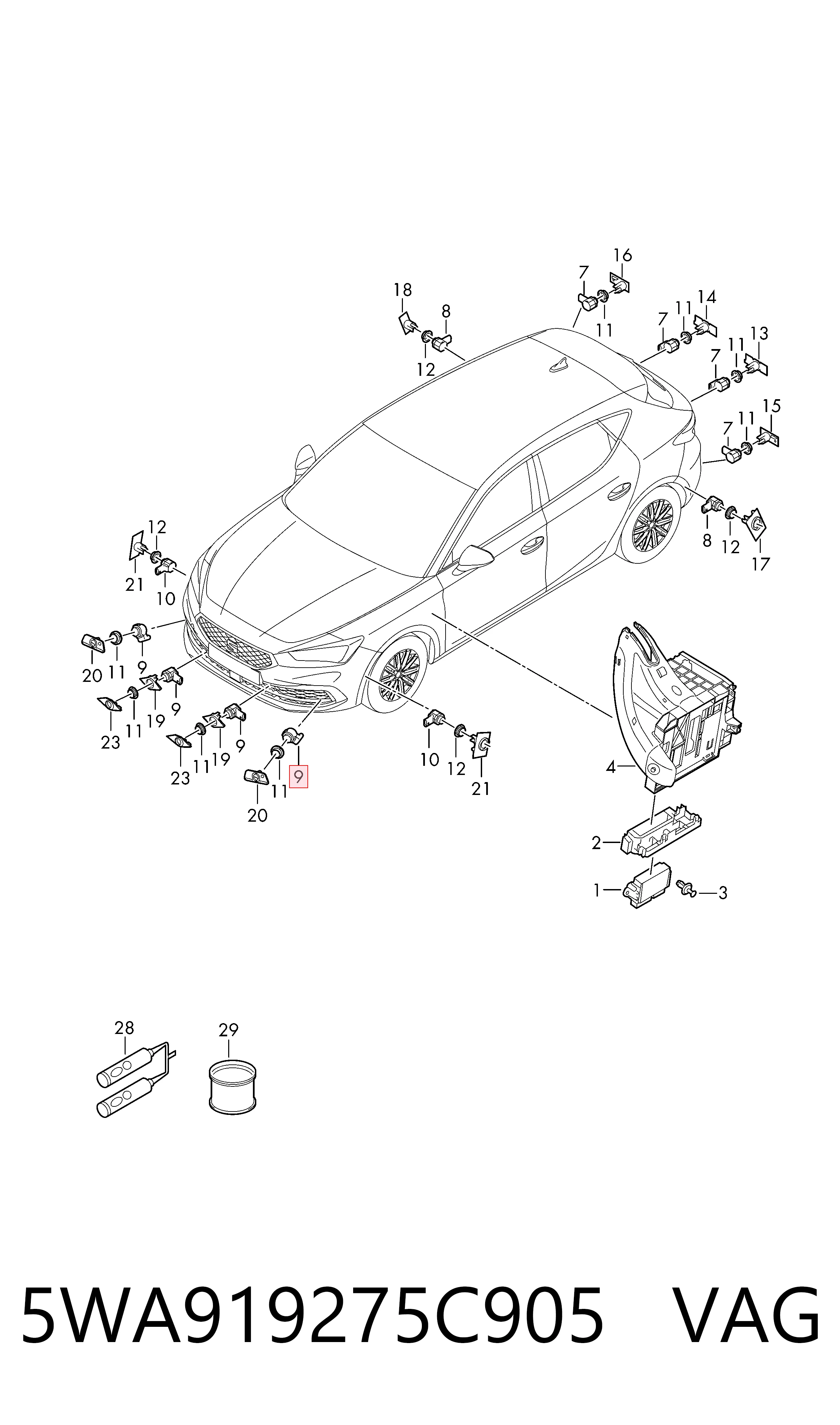 5WA919275C905 VAG Sensor alarma de estacionamiento trasero 