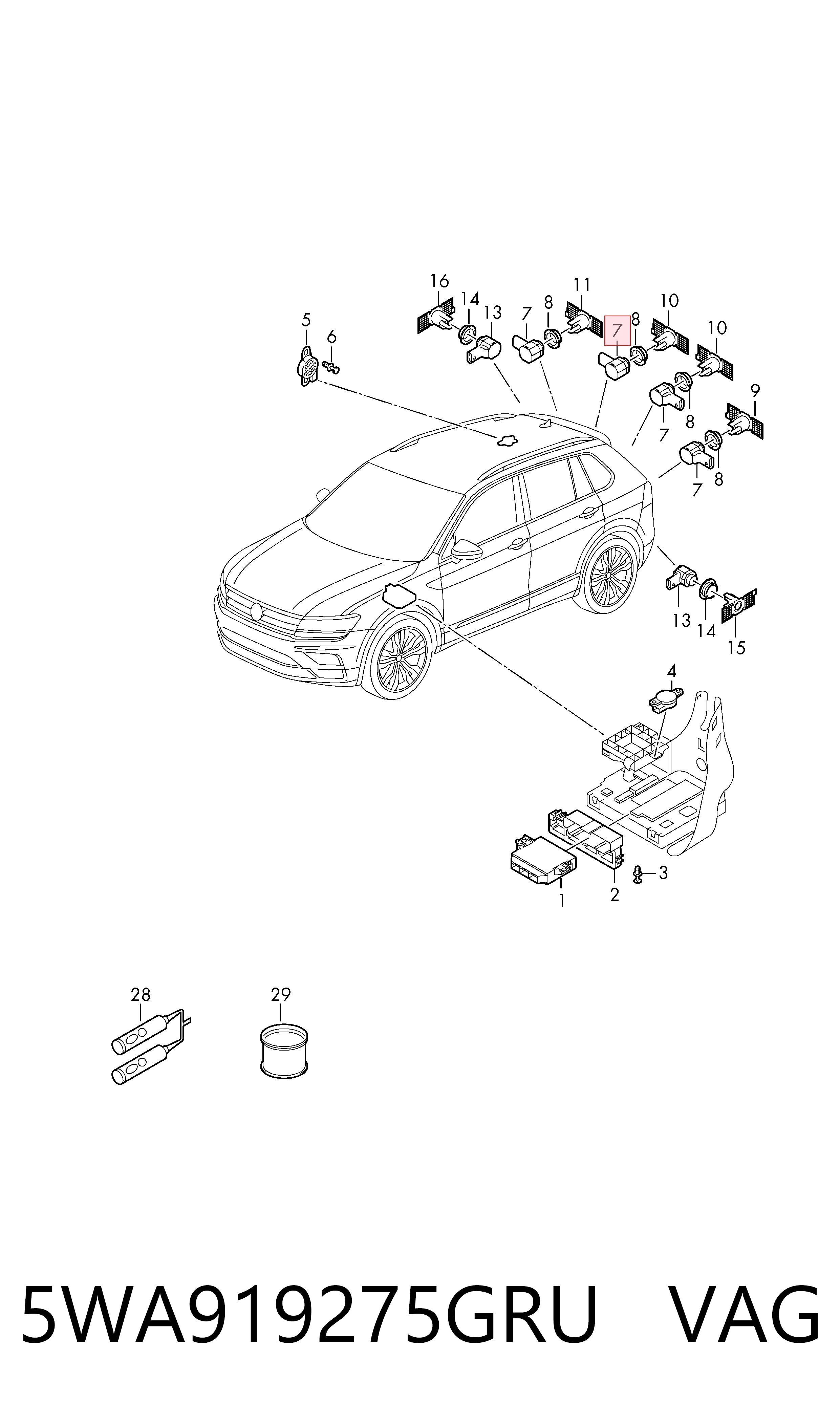 Sensor de aparcamiento trasero 5WA919275GRU VAG