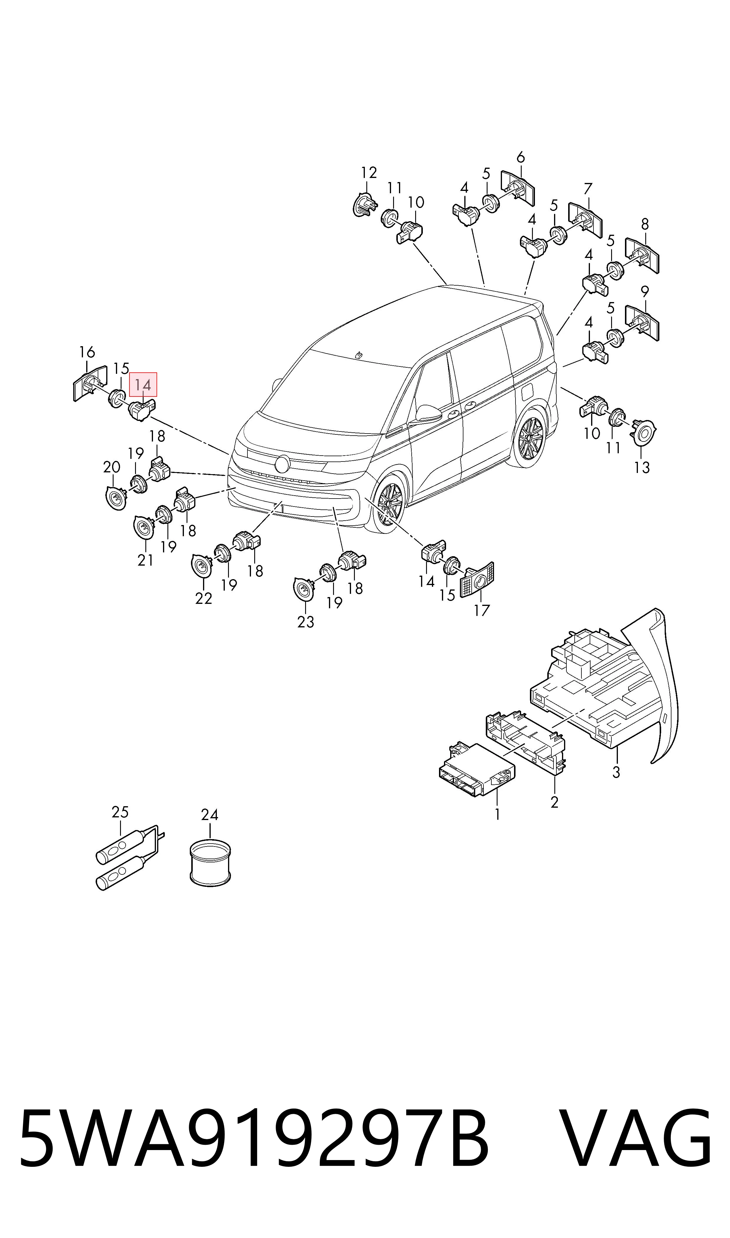 5WA919297B VAG Sensor alarma de estacionamiento trasero 