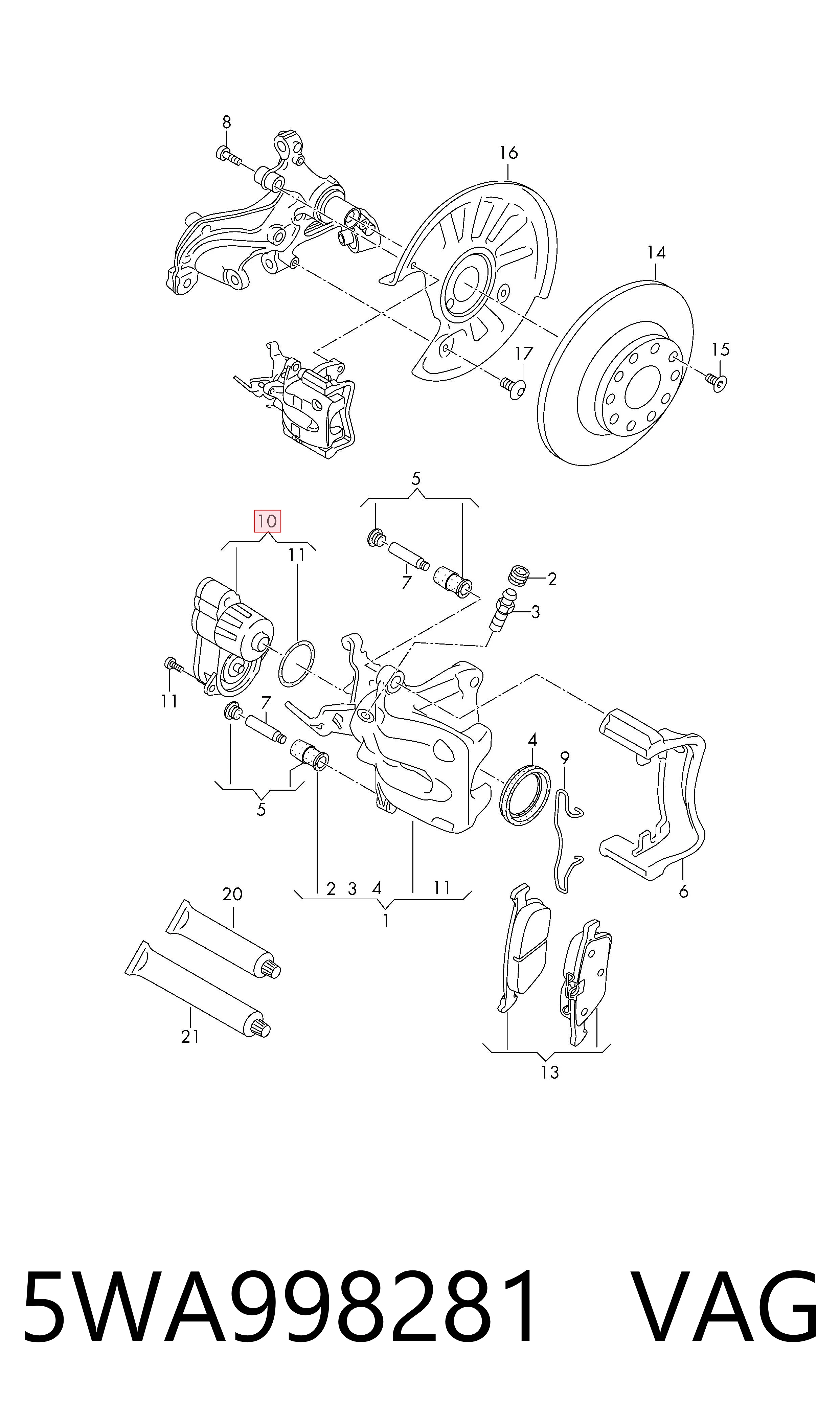5WA998281 VAG Motor del actuador de la pinza de freno trasera