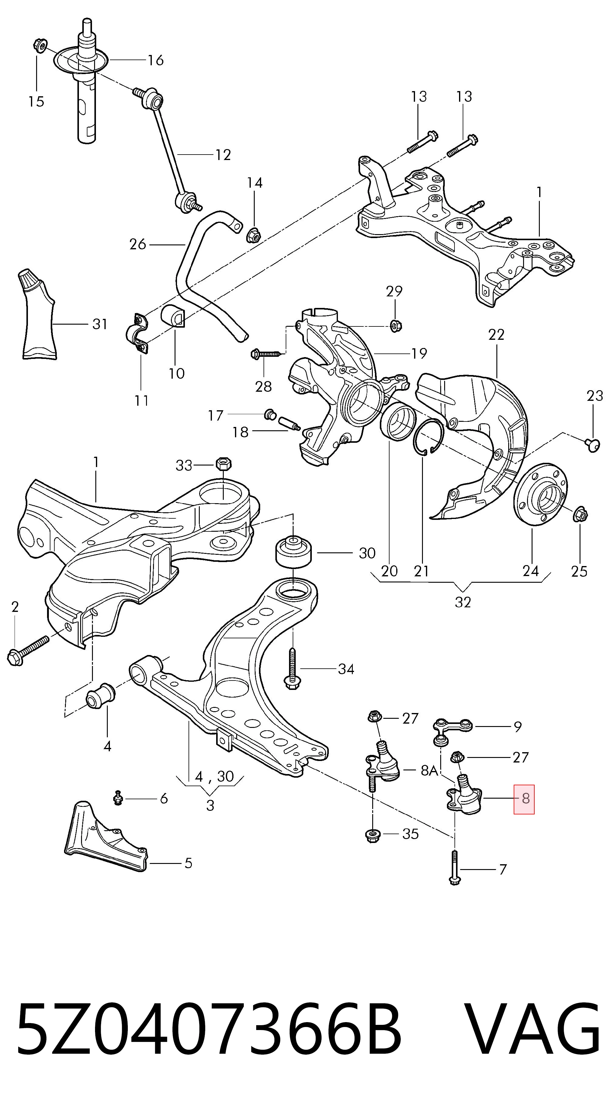 5Z0407366B VAG Soporte de bola inferior derecho