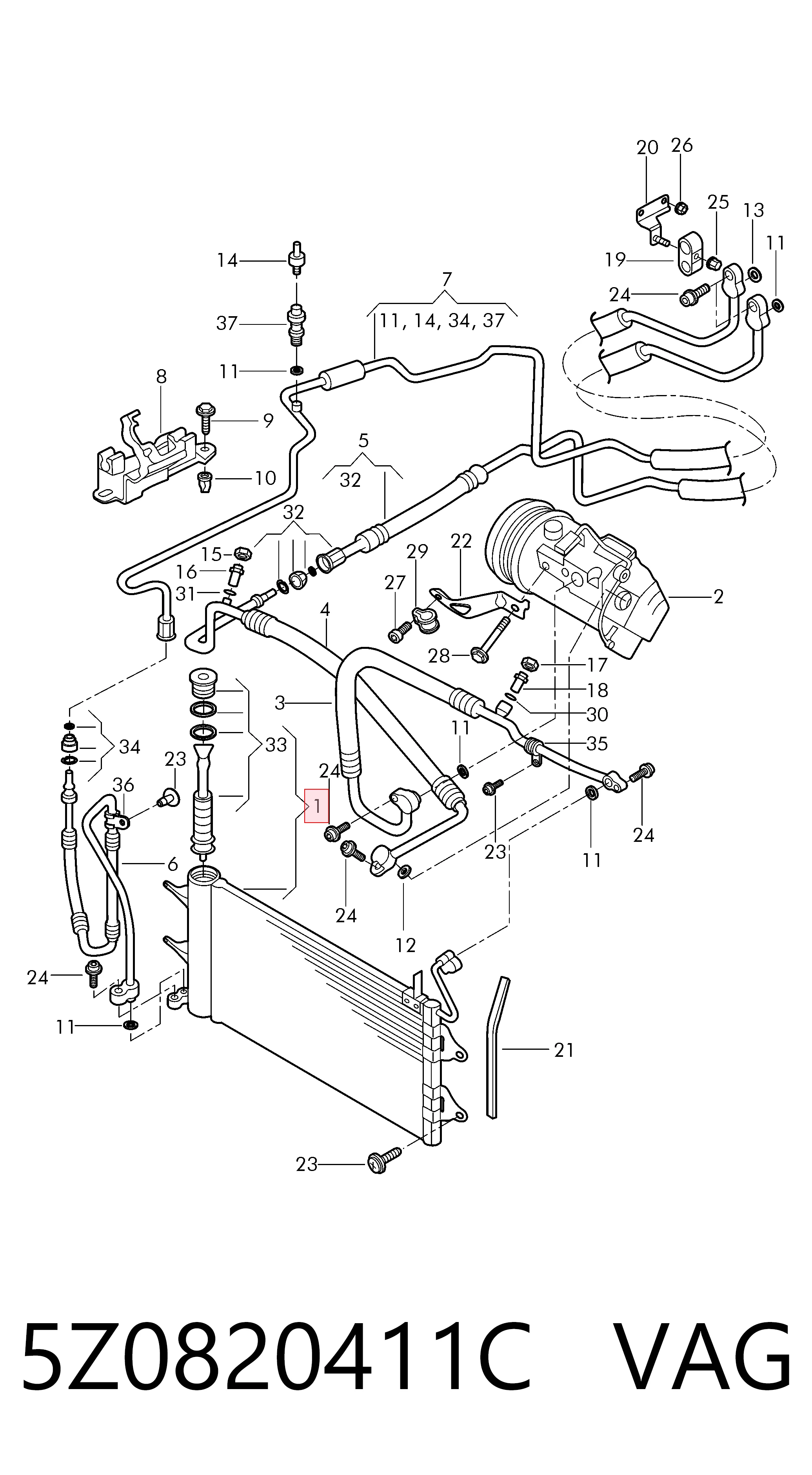 5Z0820411C VAG Radiador de aire acondicionado