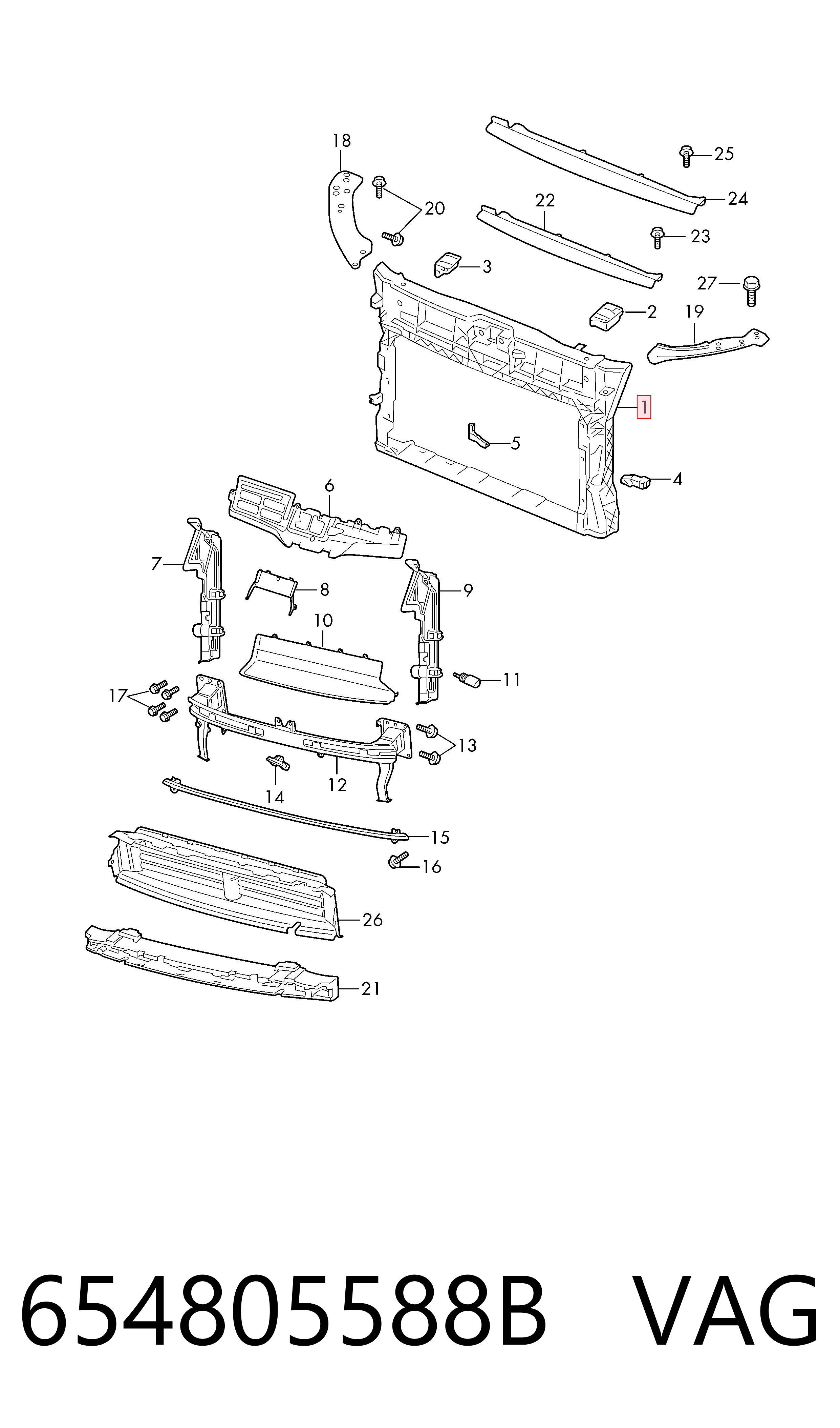 654805588B VAG Soporte de radiador completo (panel de montaje para foco)