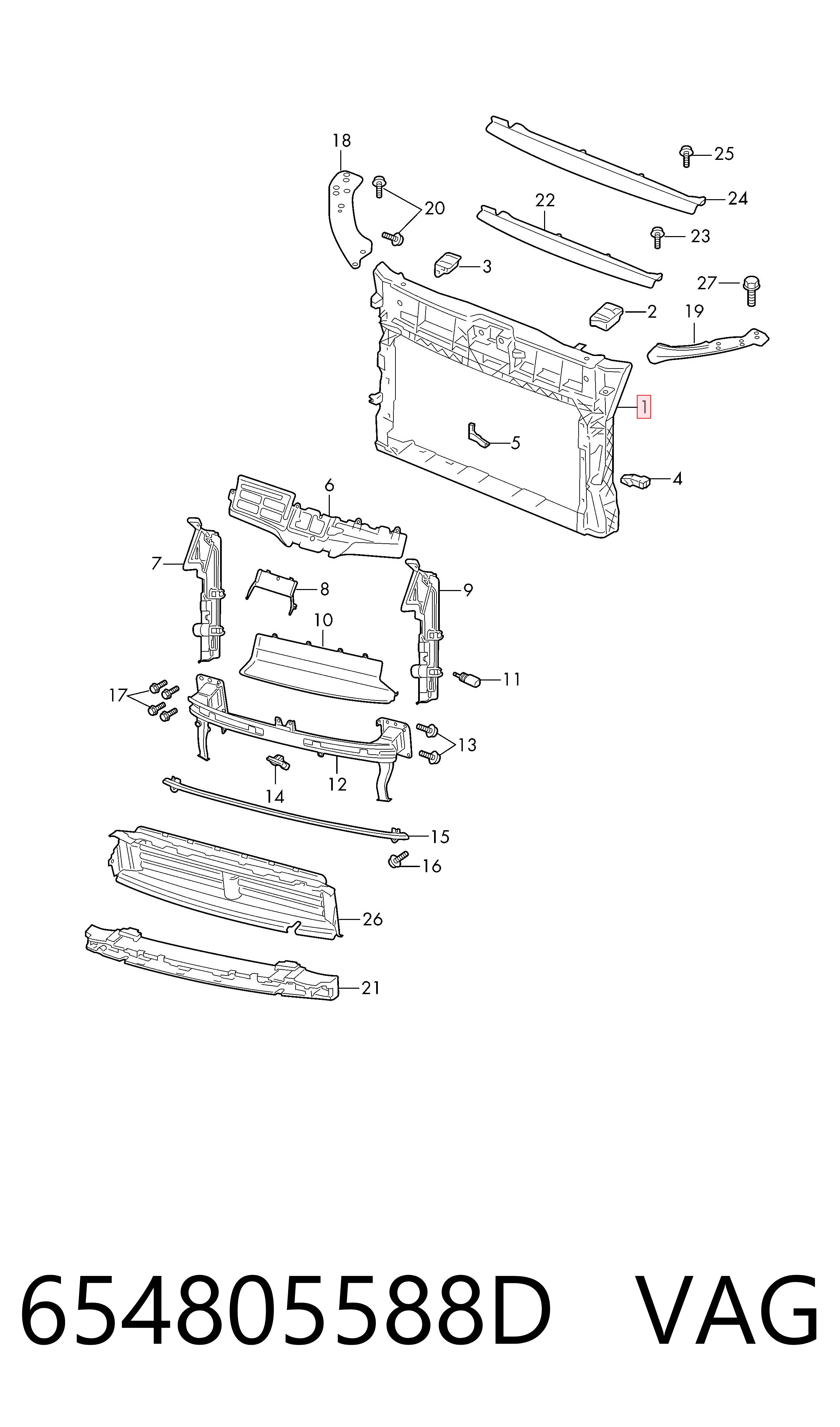654805588D VAG Soporte de radiador completo (panel de montaje para foco)