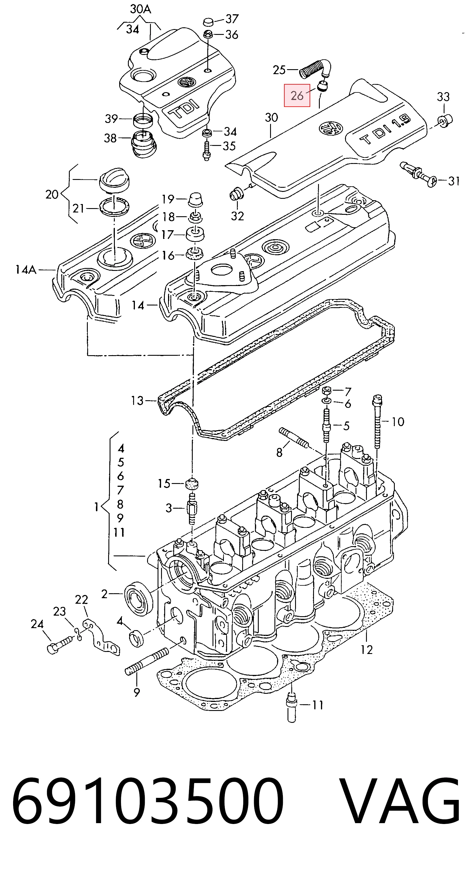 Junta de válvula de ventilación del cárter 69103500 VAG