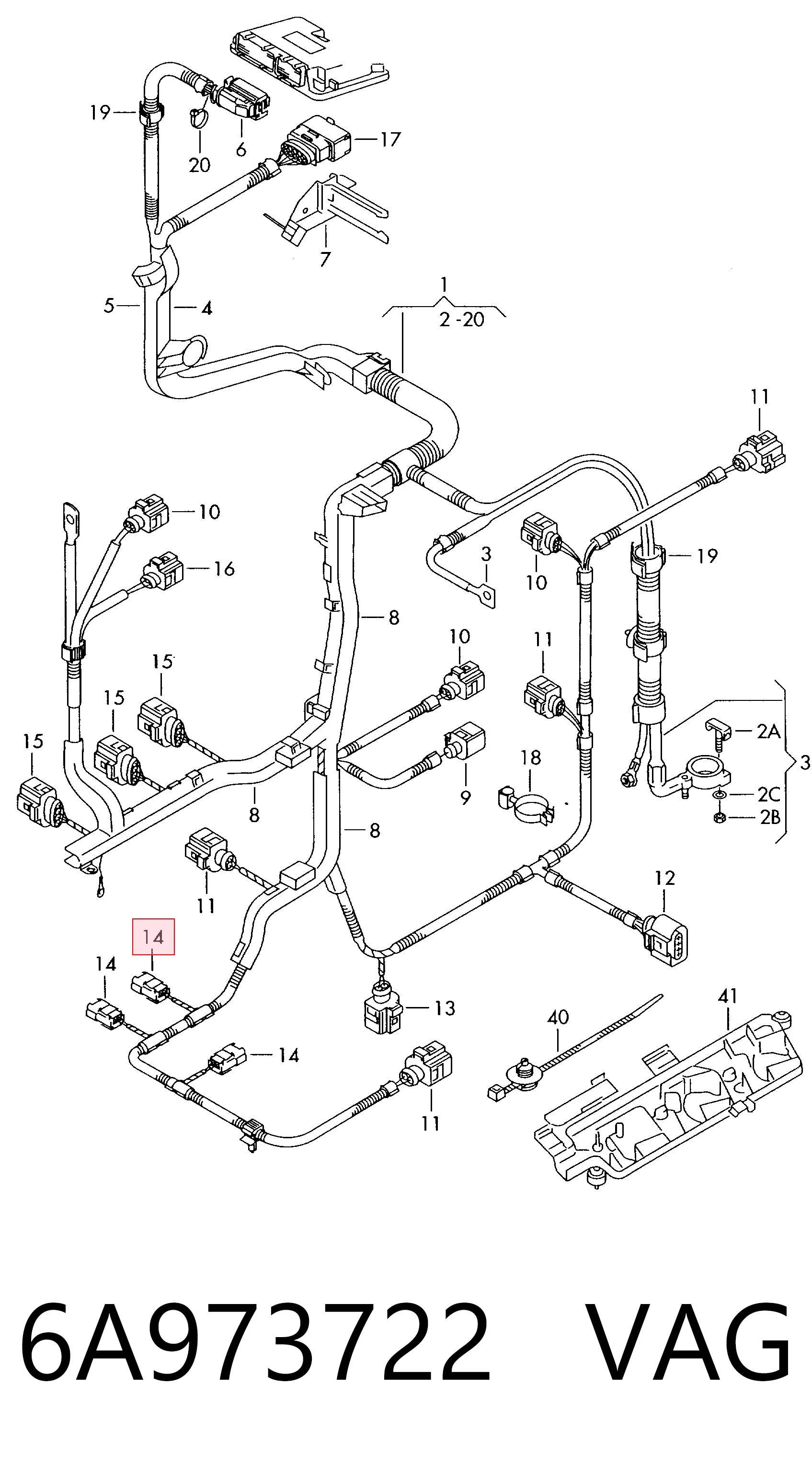 Conector de inyector de combustible 6A973722 VAG
