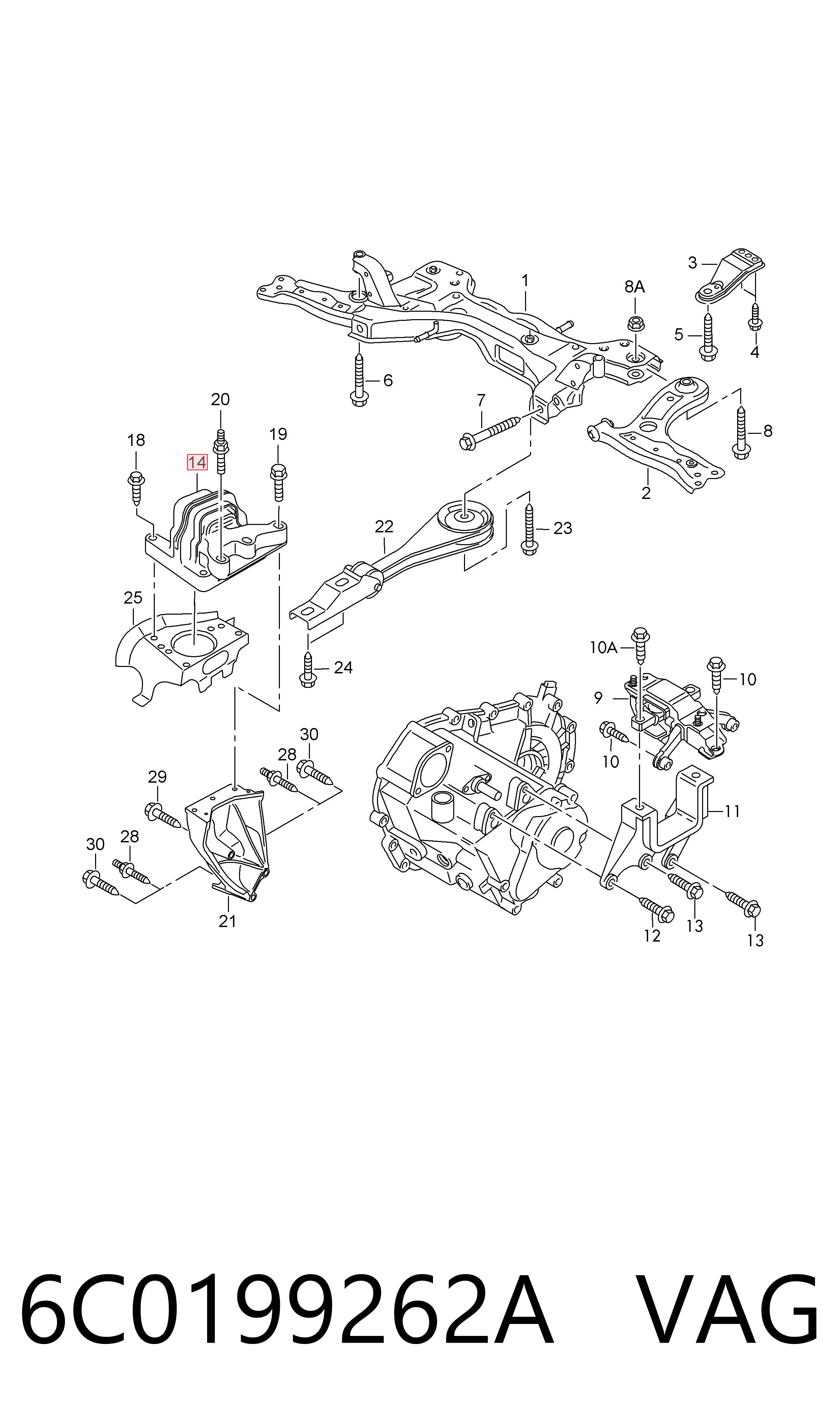 6C0199262A VAG Soporte de motor derecho