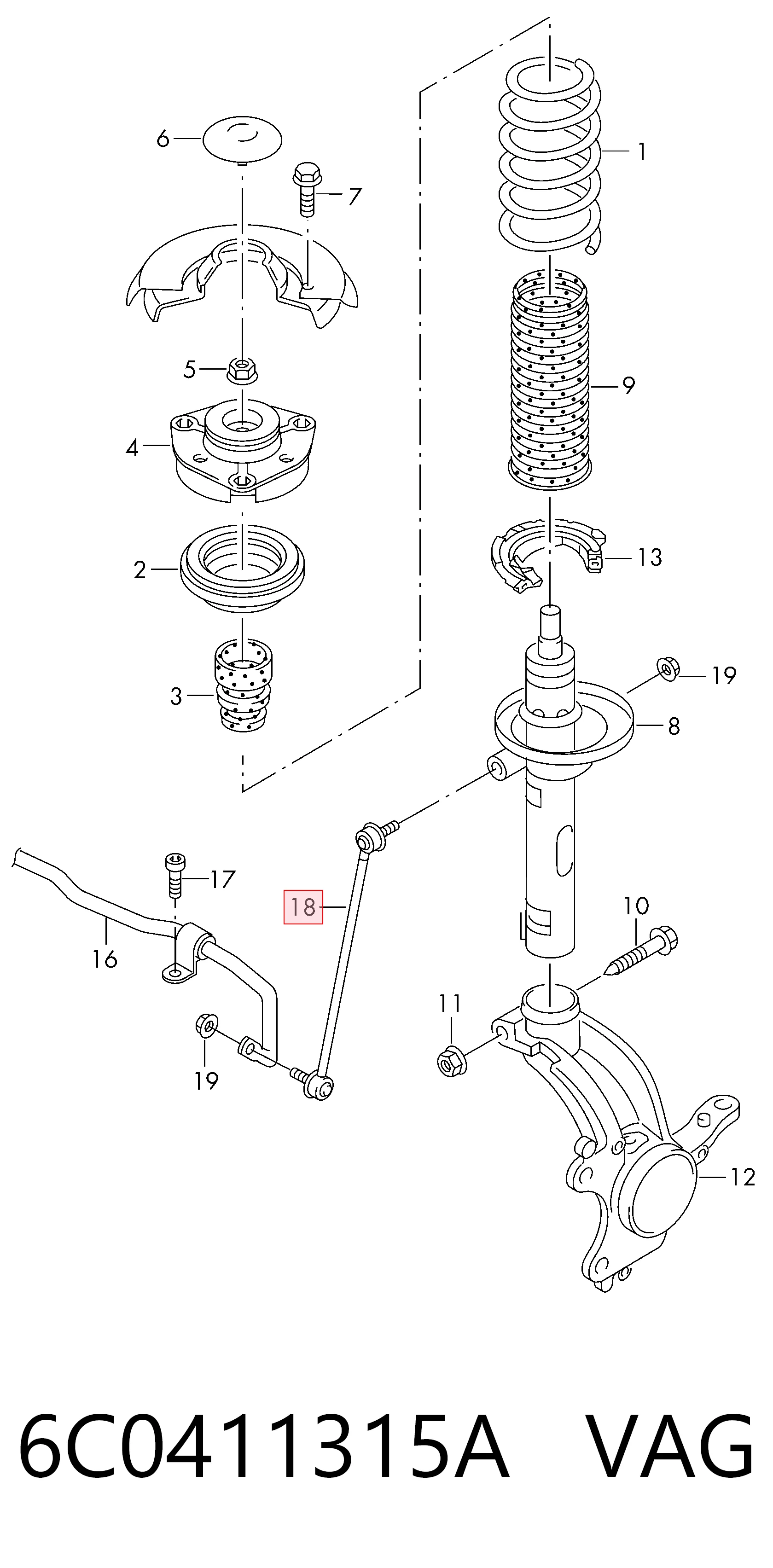 Soporte de la barra estabilizadora delantera para Audi A2  (8Z0)