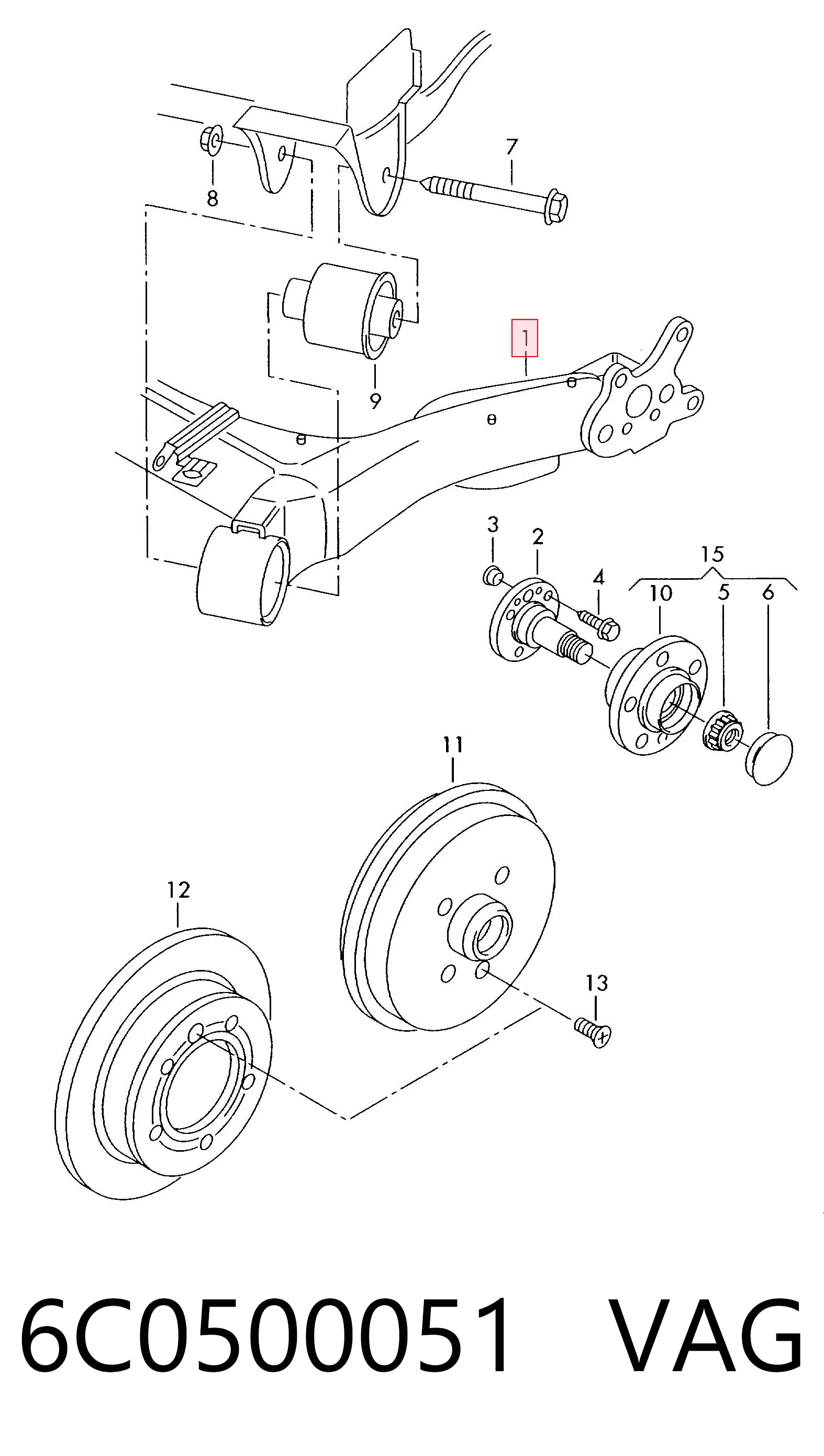 6C0500051 VAG Subchasis trasero soporte motor