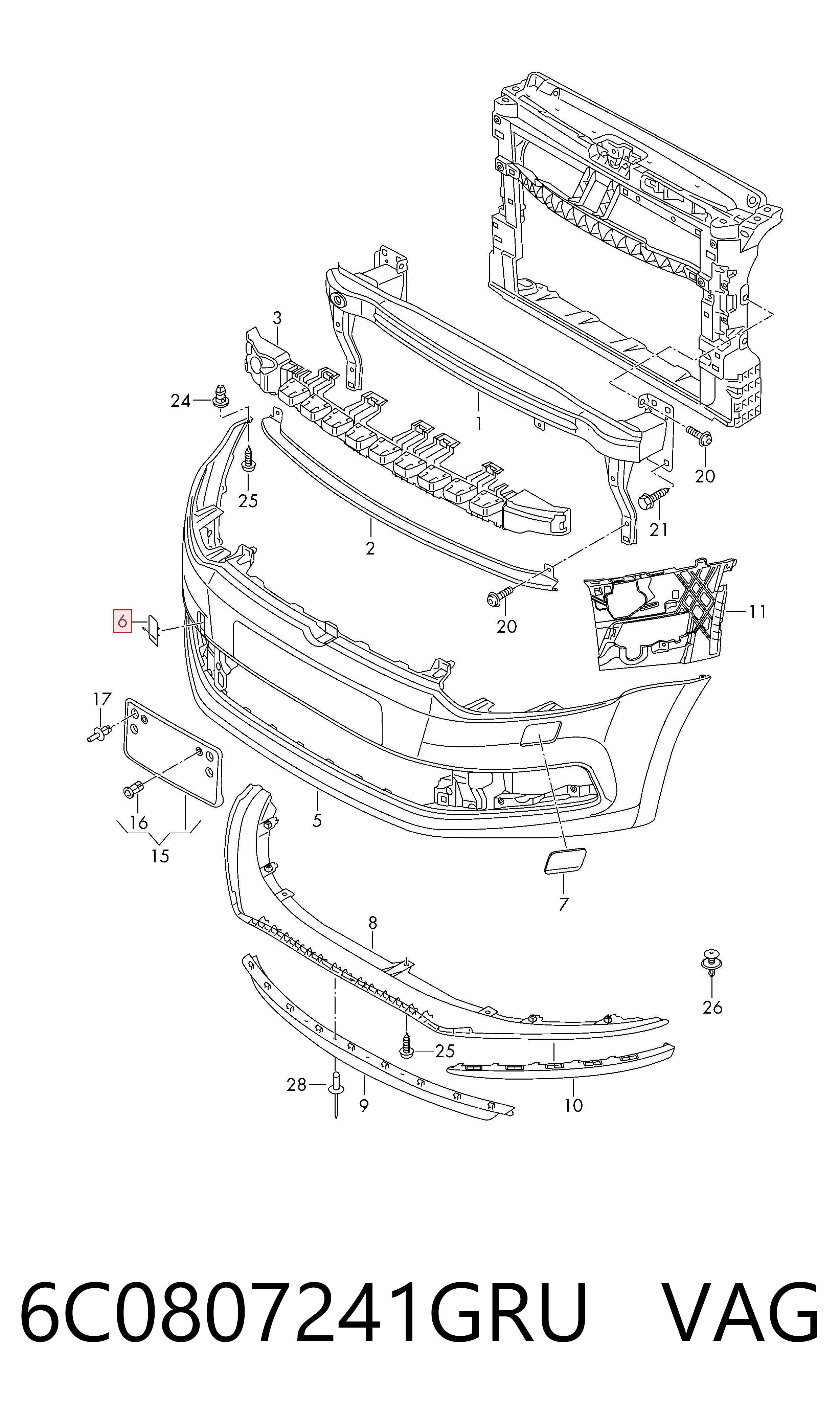 Tapa del enganche de remolcado delantera 6C0807241GRU VAG