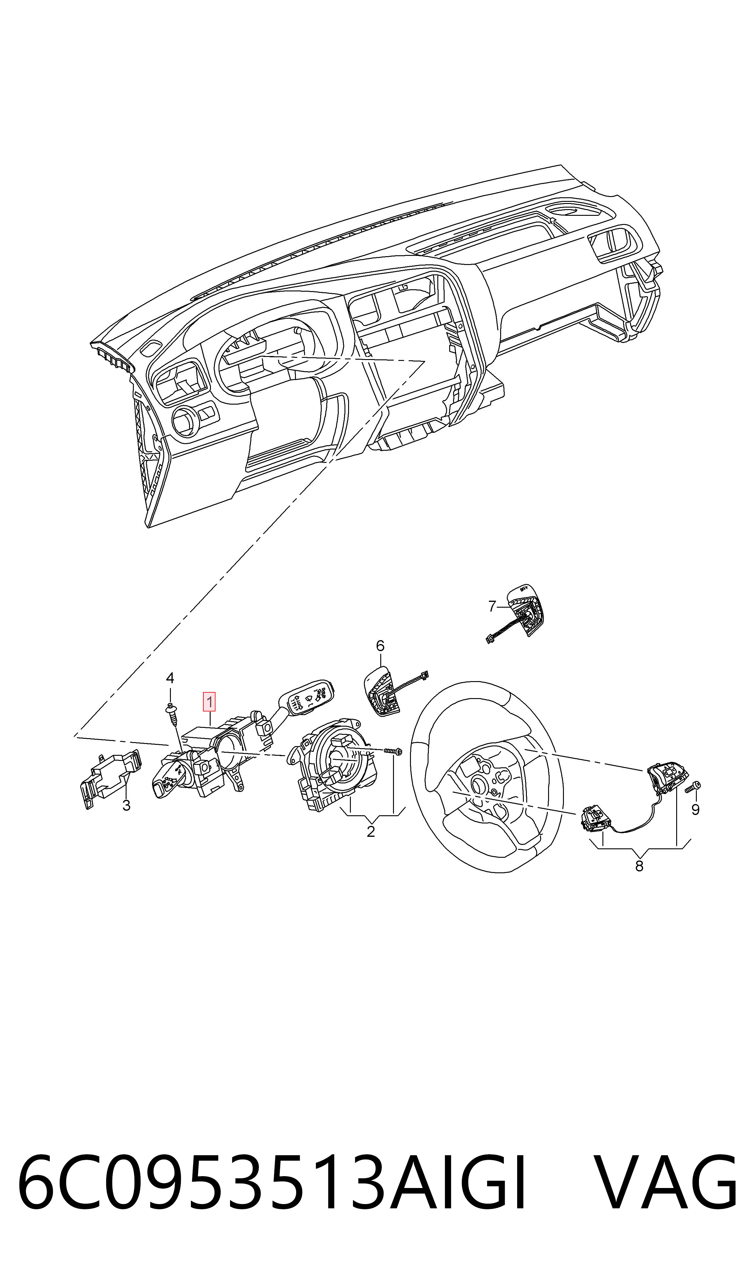 Interruptor de la columna de dirección completo Volkswagen Polo V RUS sedán (602, 604, 612, 614) (2010 - 2026) precio, desde 177,55 EUR