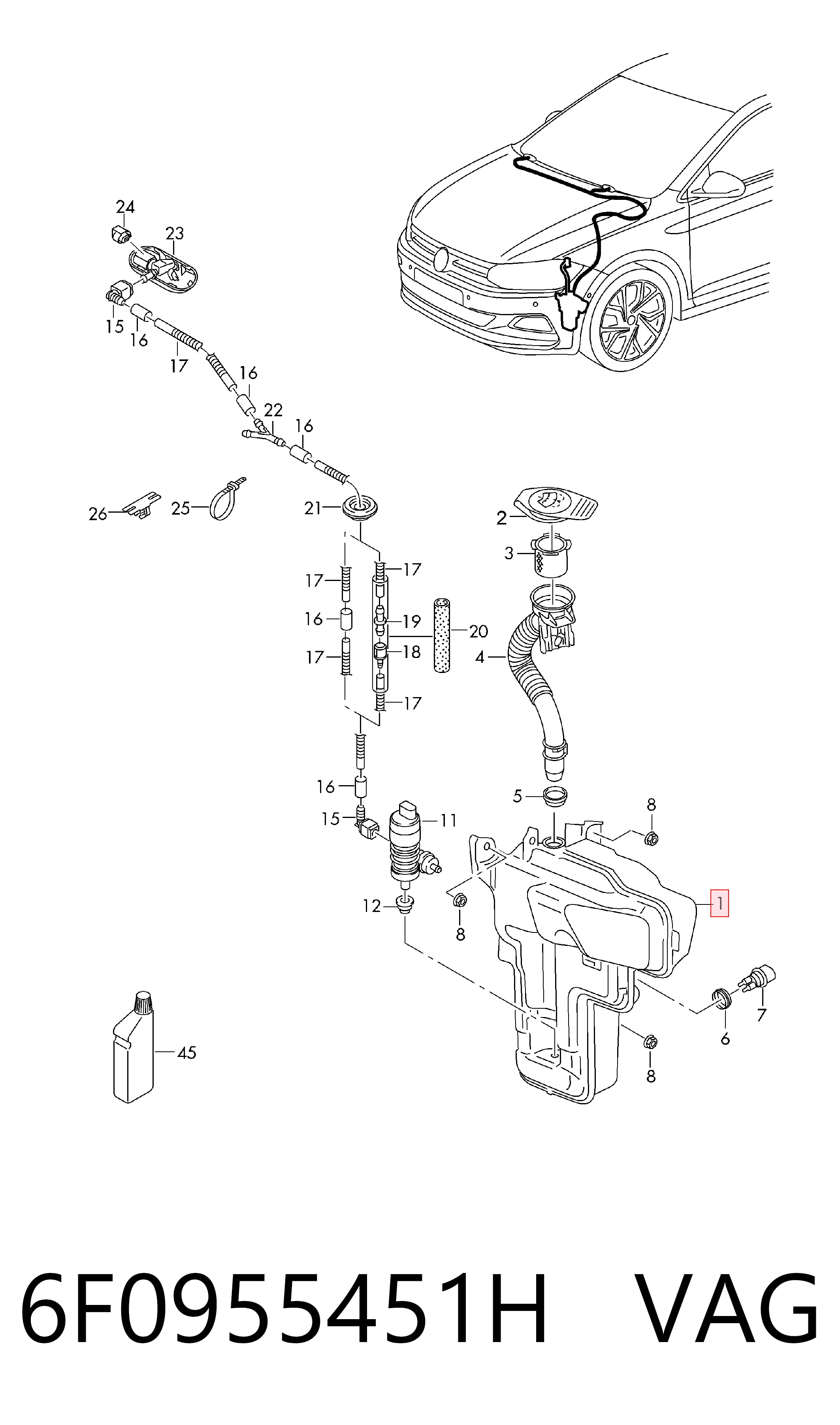 Depósito de limpiaparabrisas para Seat Ibiza KJ1, KJG