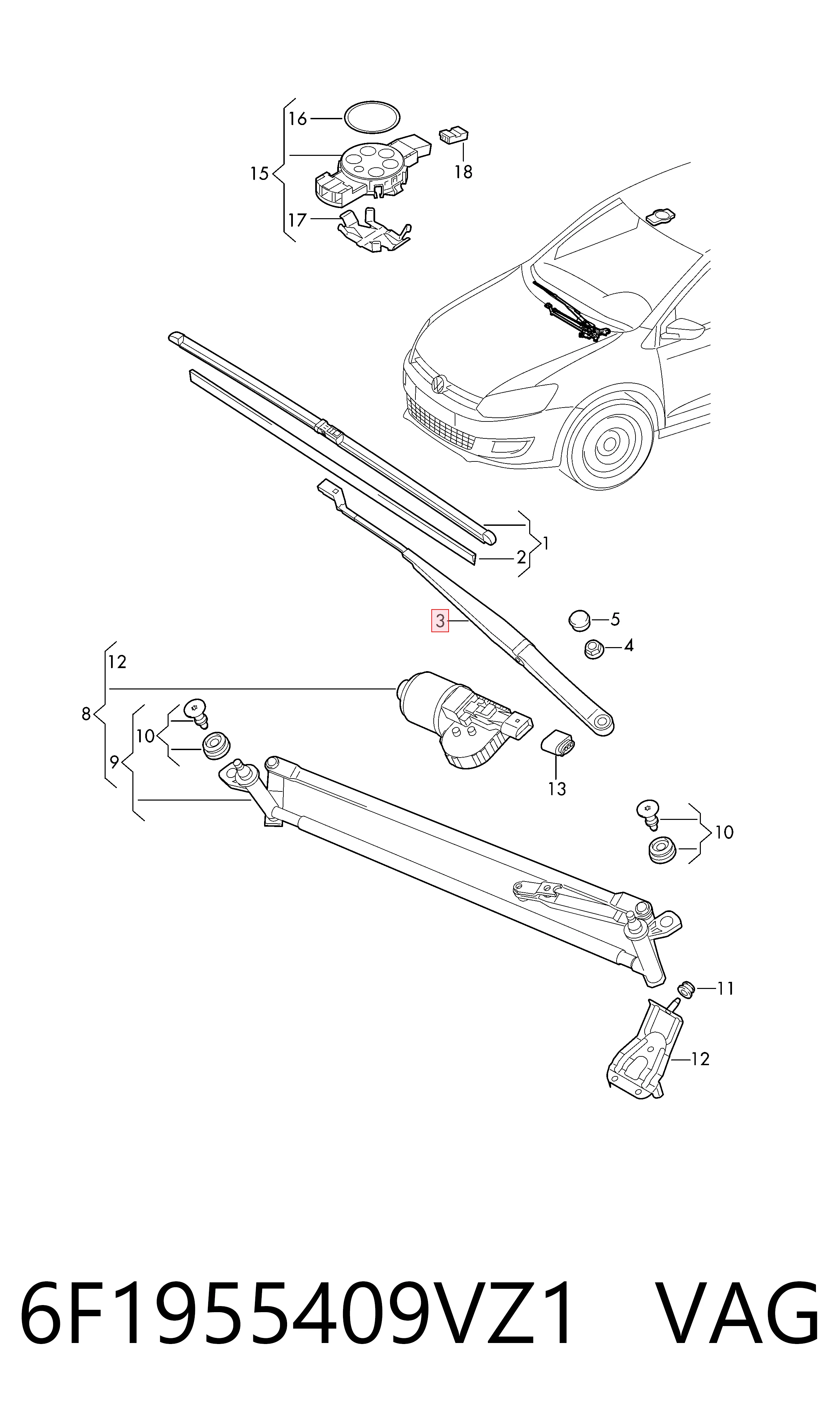Brazo del limpiaparabrisas lavado de parabrisas para Seat Ibiza V KJ1, KJG