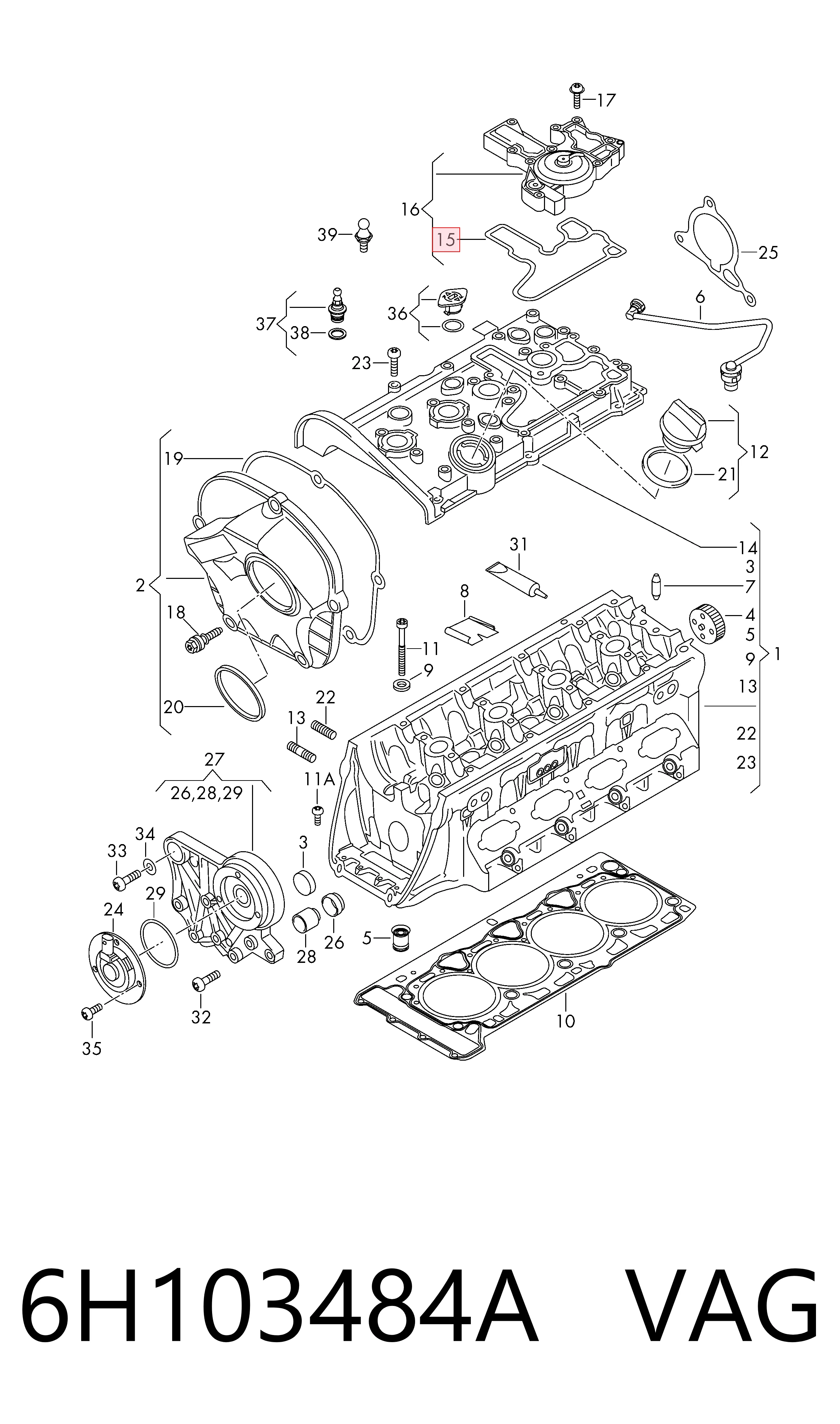 Junta de la tapa de válvulas del motor 6H103484A VAG