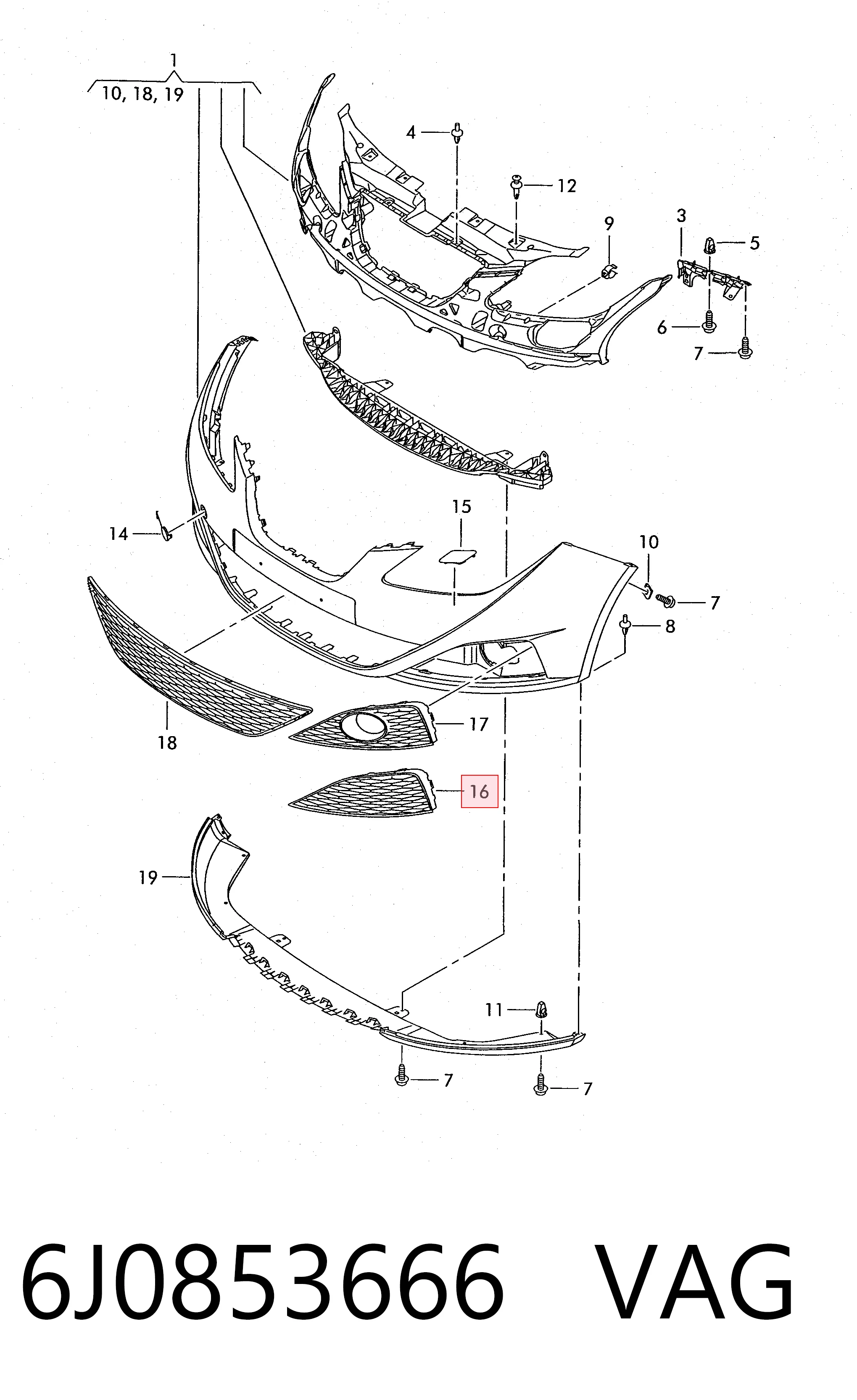 6J0853666 VAG Tapa de rejilla de faro antiniebla delantero derecho
