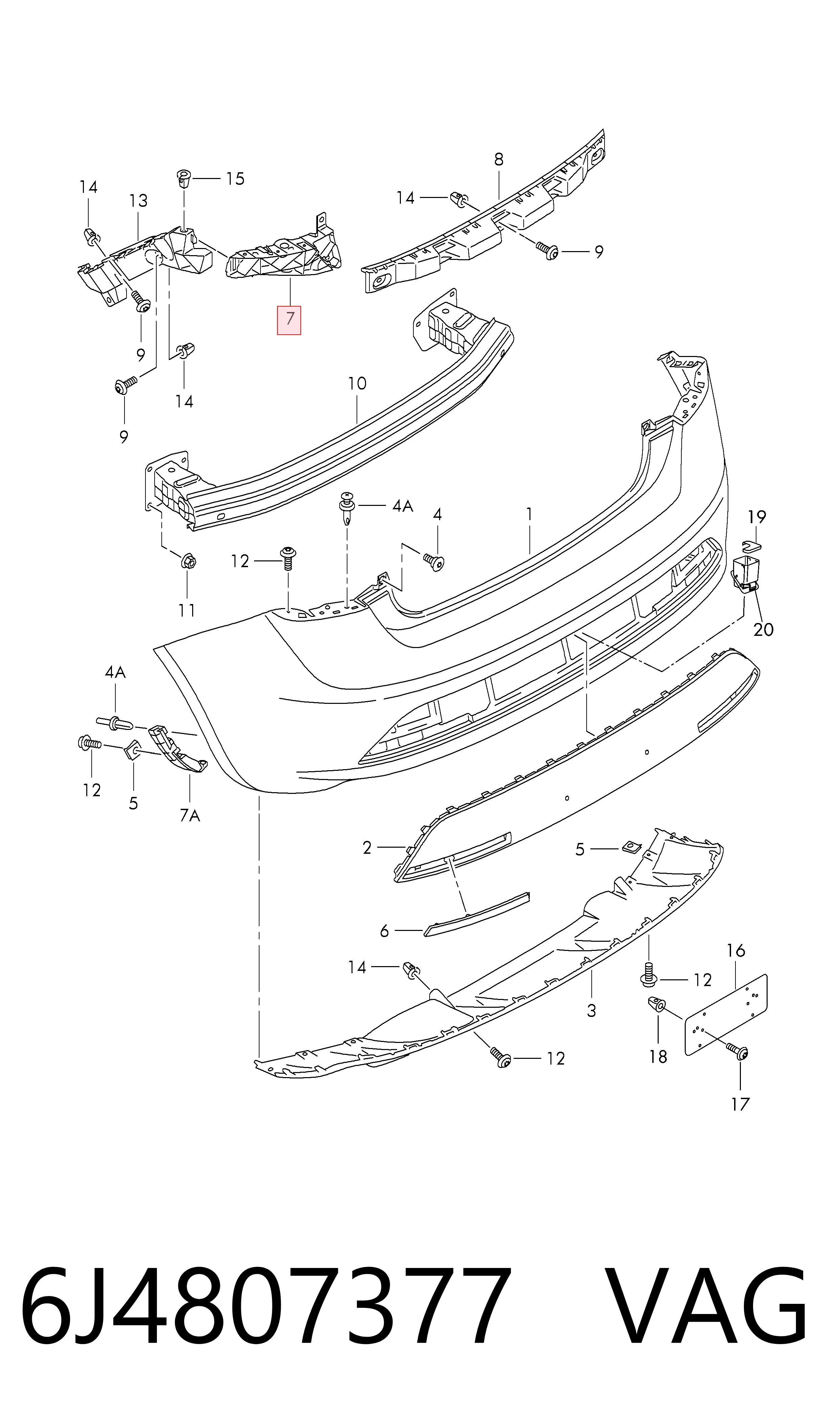 6732967 Polcar Soporte de paragolpes trasero izquierdo