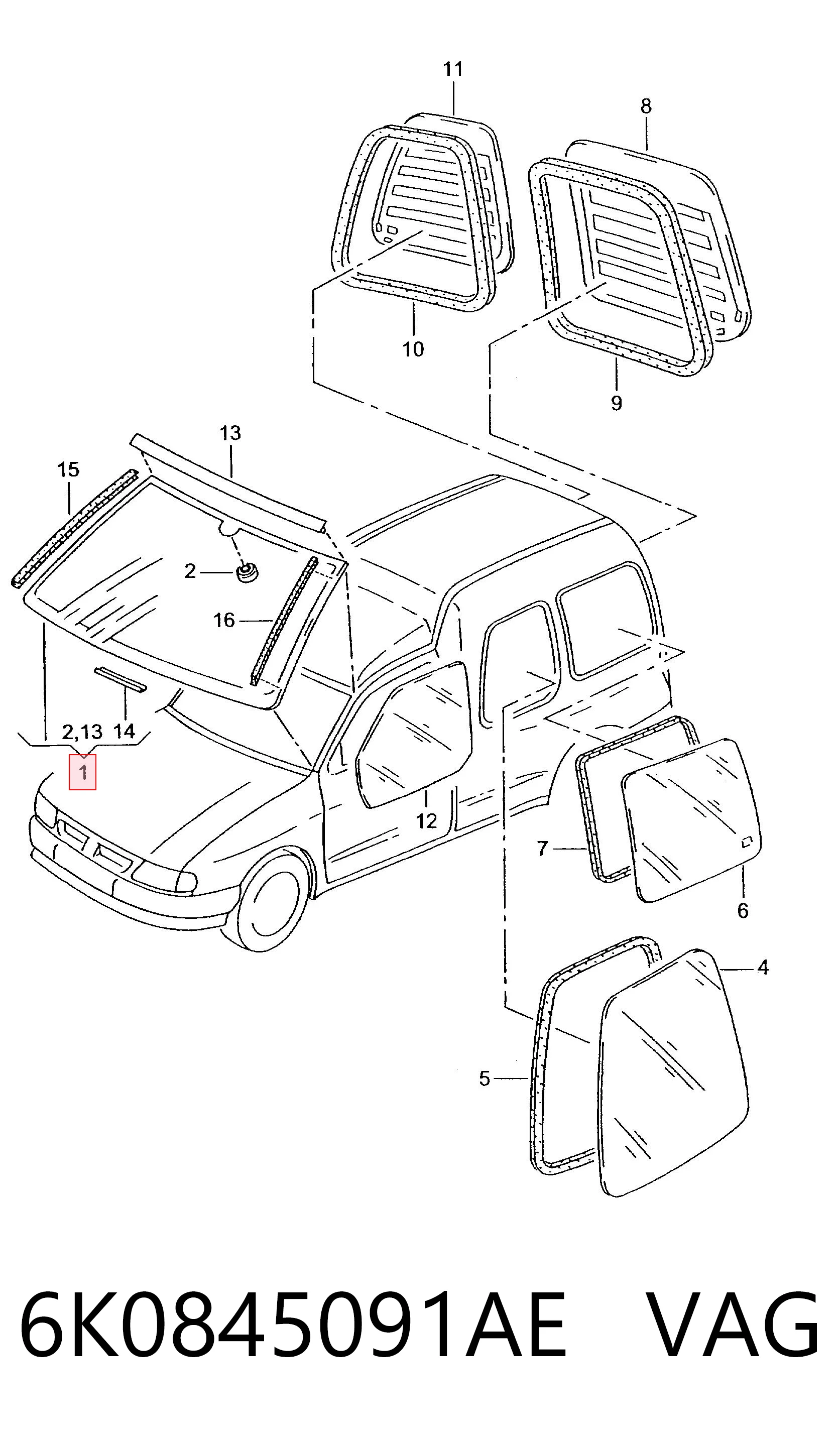 Parabrisas delantero  para Volkswagen Caddy II 9K9
