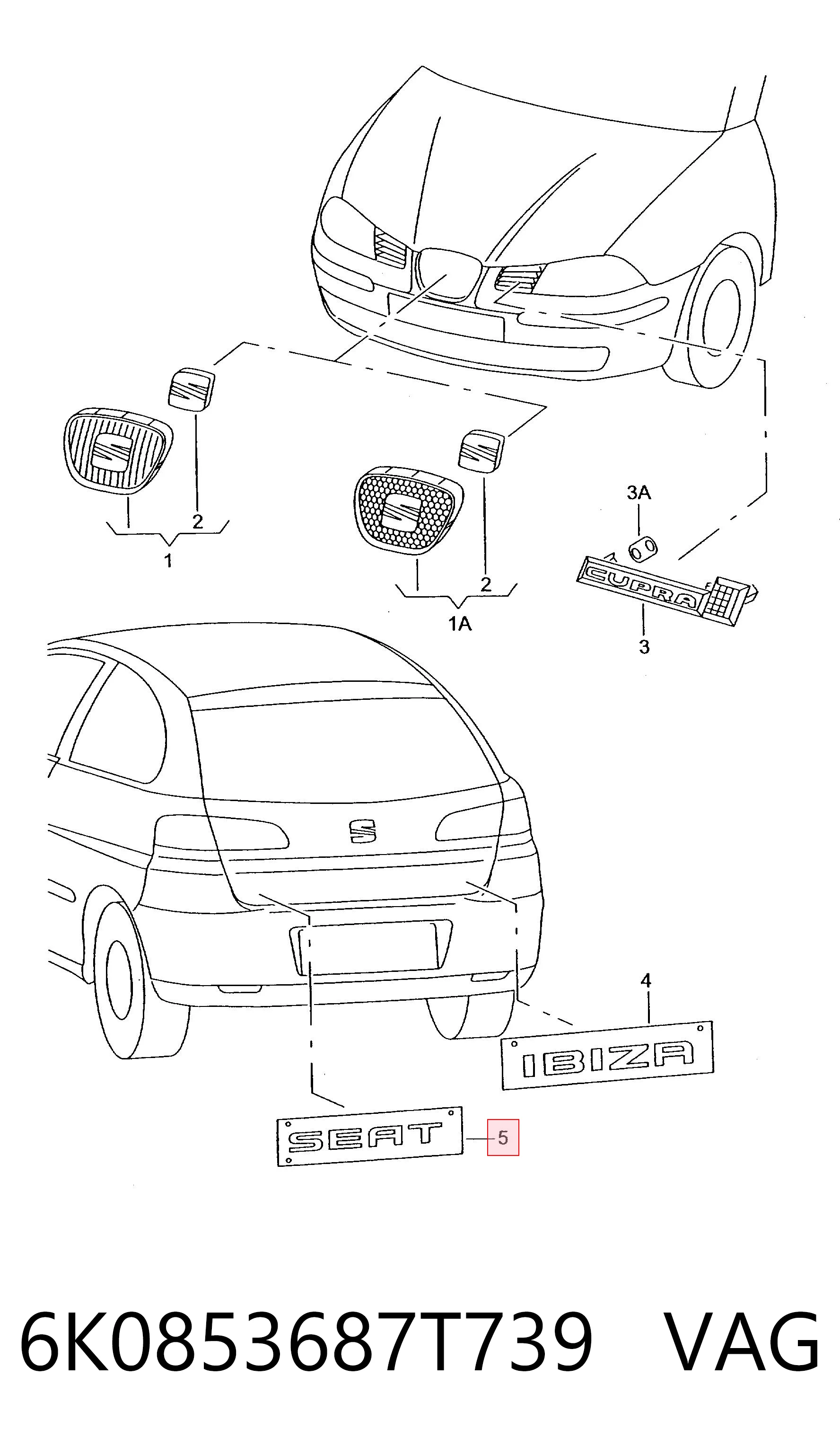 Comprar Emblema de tapa de maletero Seat Ibiza III 6L1 a bajo precio