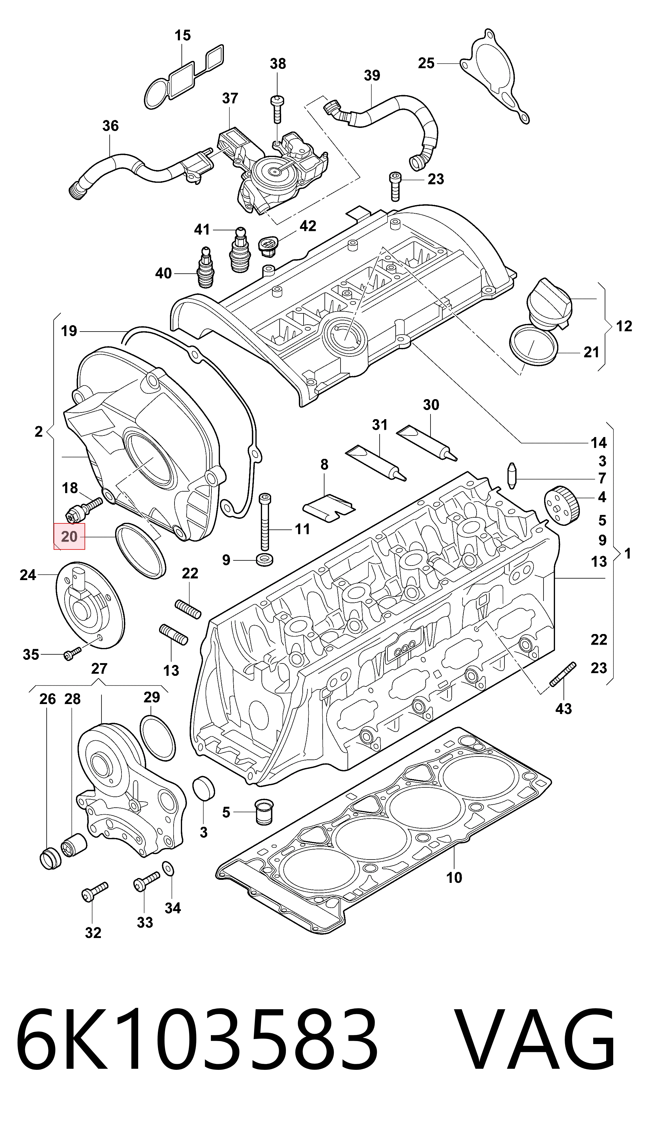 Junta del sensor de posición del árbol de levas 6K103583 VAG