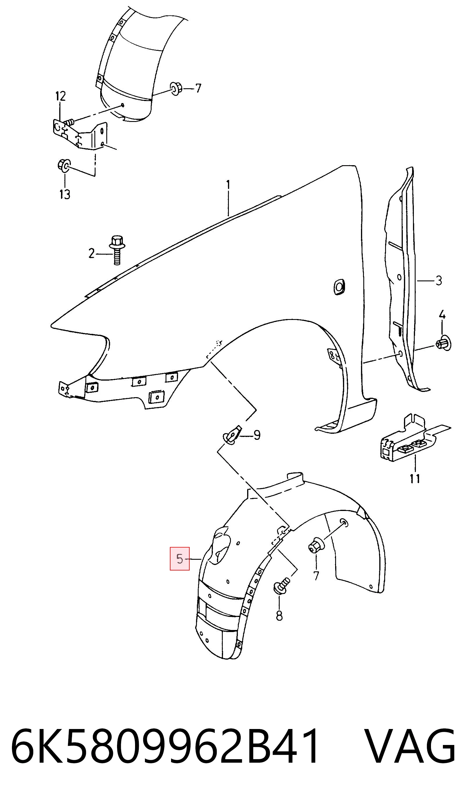 Guardabarros interior derecho, aleta delantera Volkswagen Caddy II furgoneta (9K9) (1995 - 2004) precio, desde 27,61 EUR