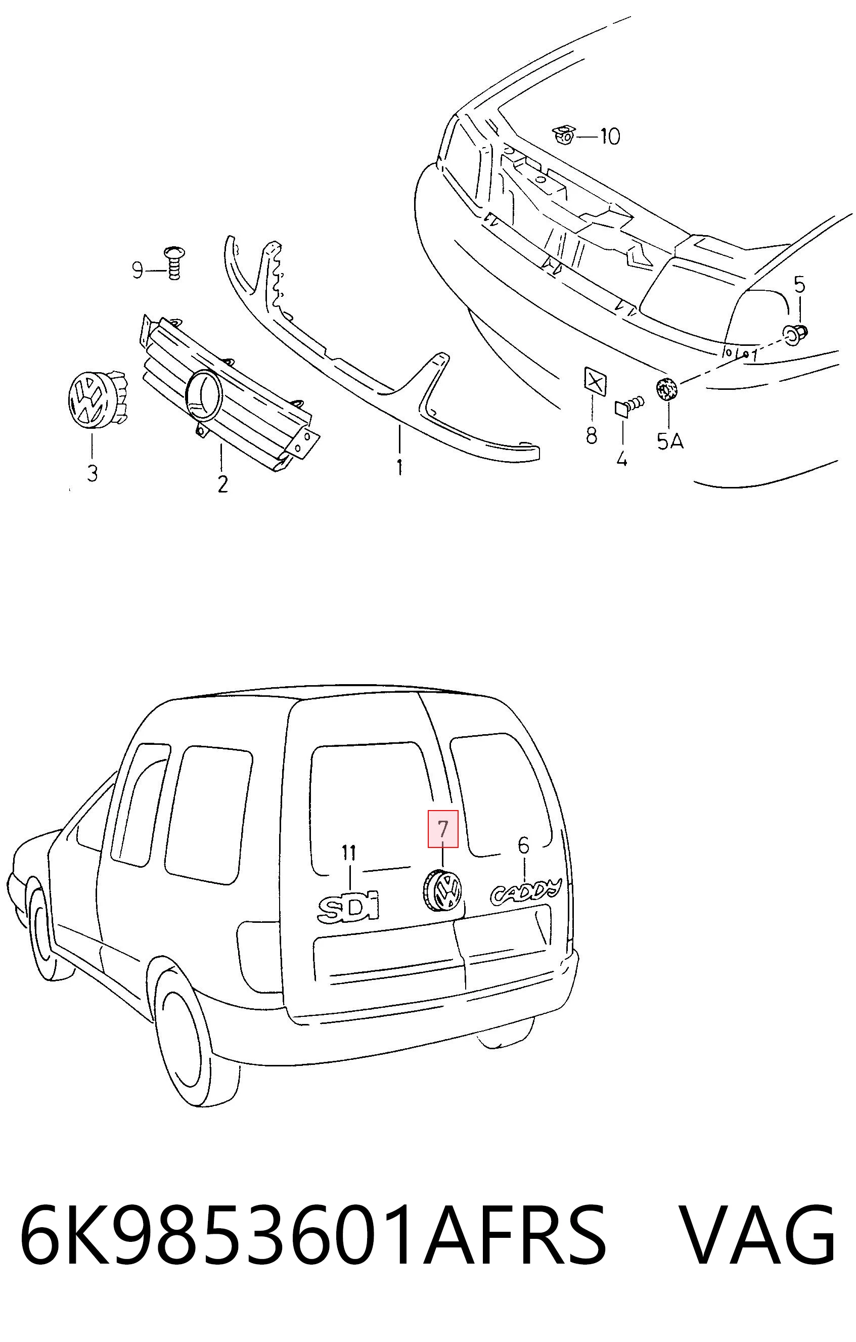 Comprar Emblema de tapa de maletero Volkswagen Caddy II 9K9 a bajo precio