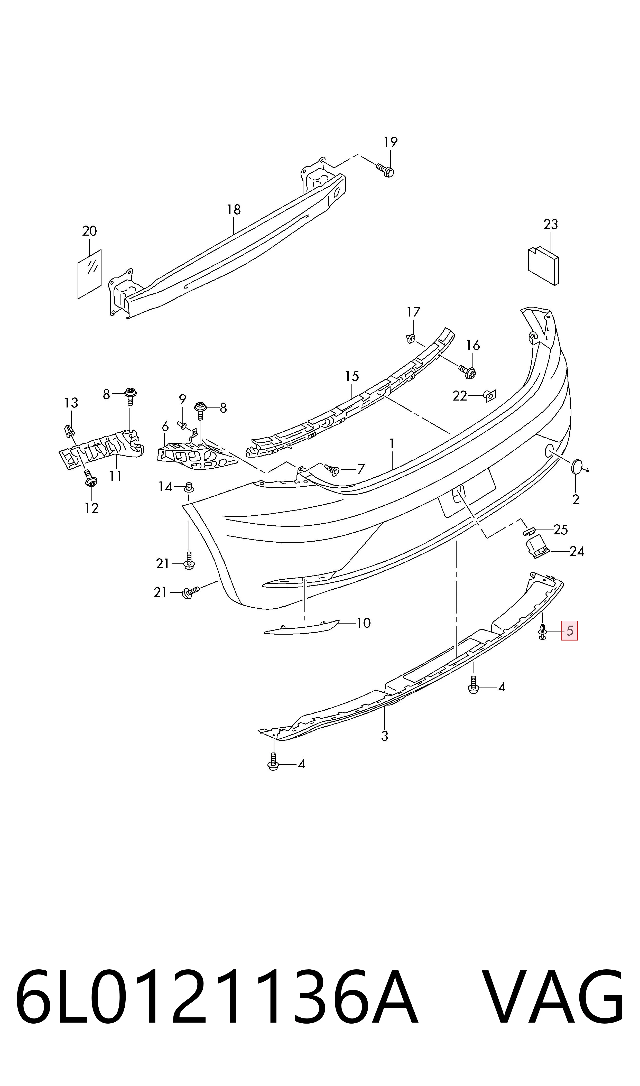 6L0121136A VAG Clip de fijación del guardabarros delantero