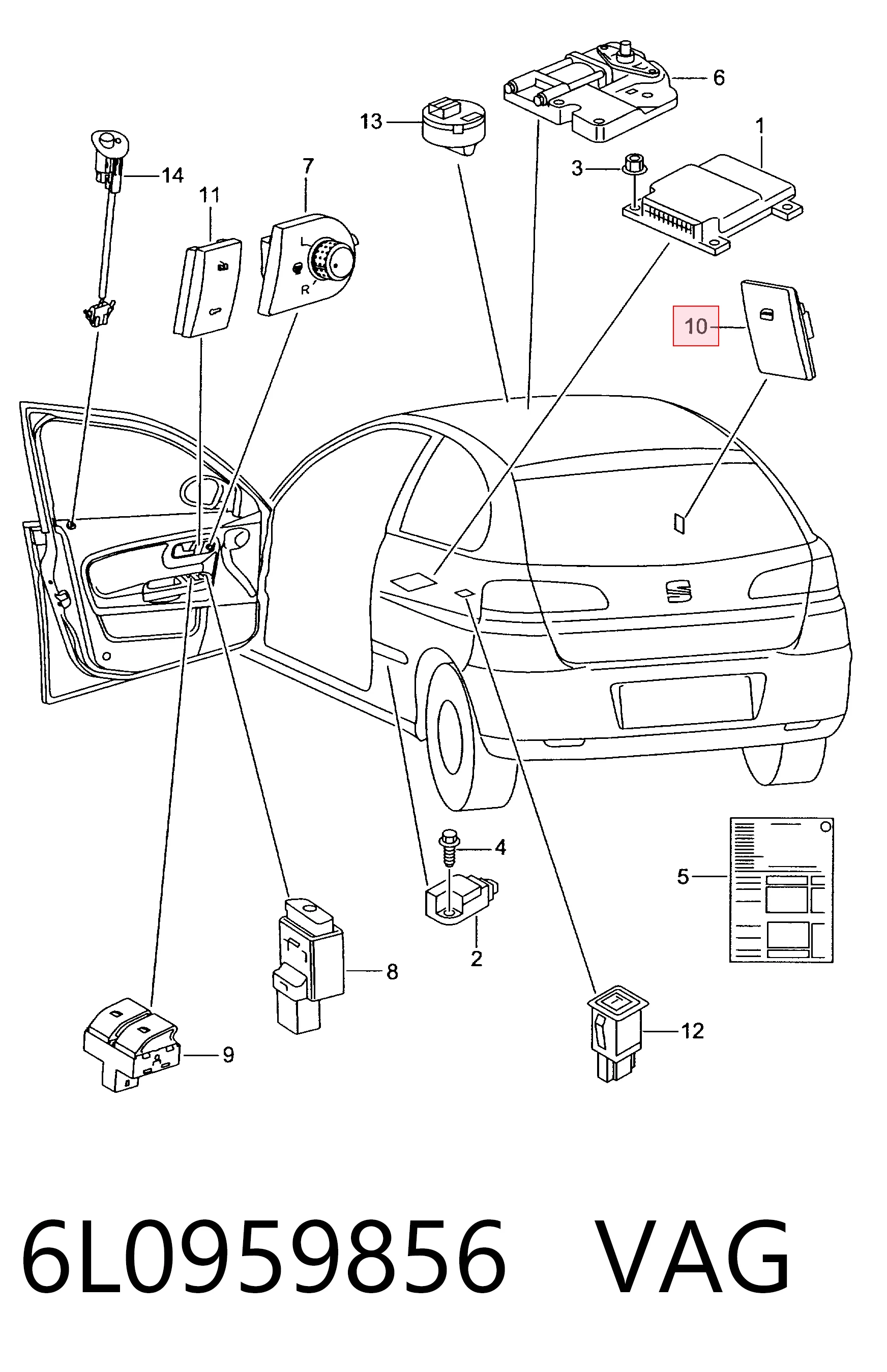 6L0959856 VAG Unidad de control de elevalunas delantero derecho