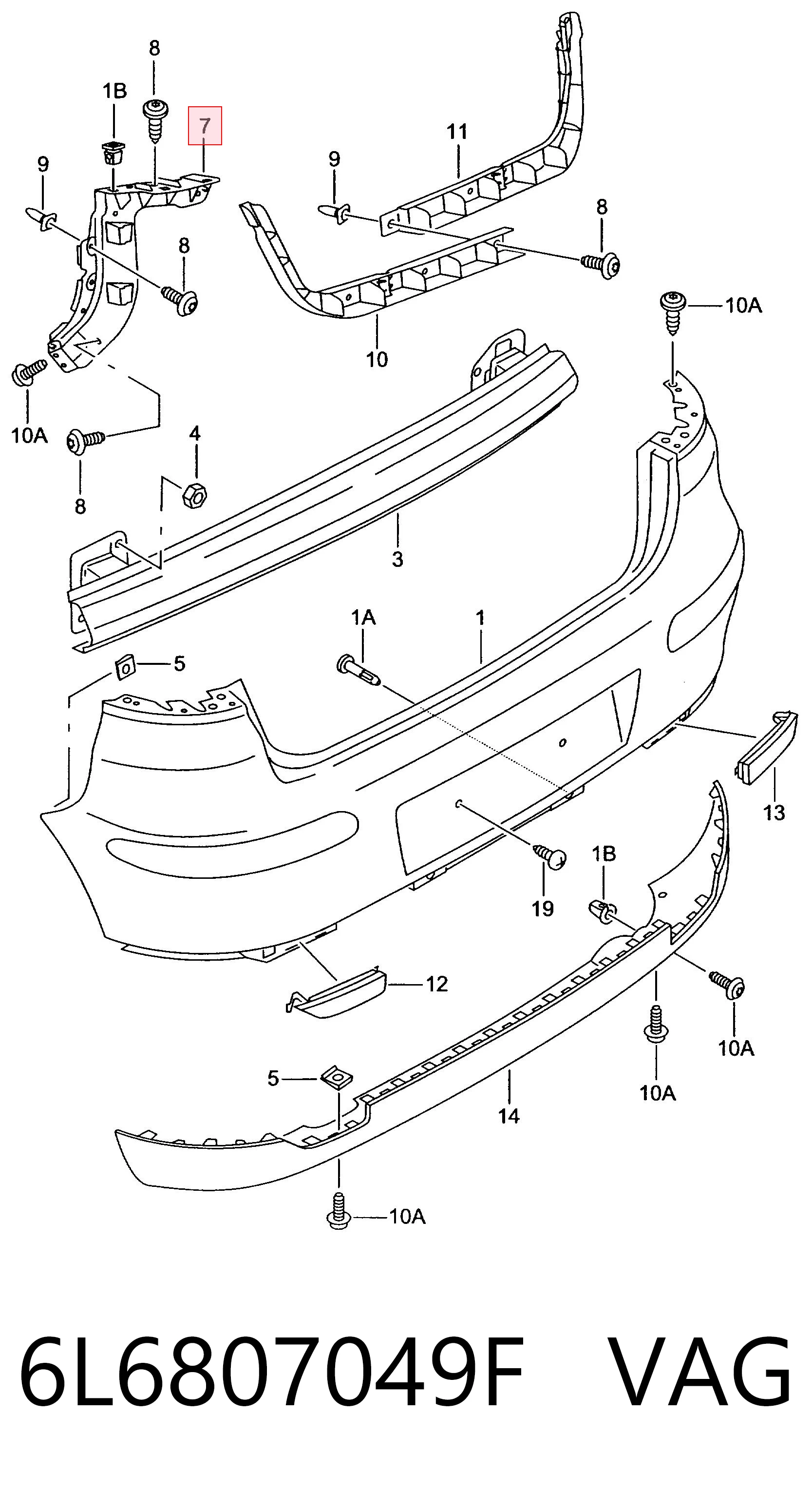 Soporte de parachoques trasero izquierdo 6L6807049F VAG