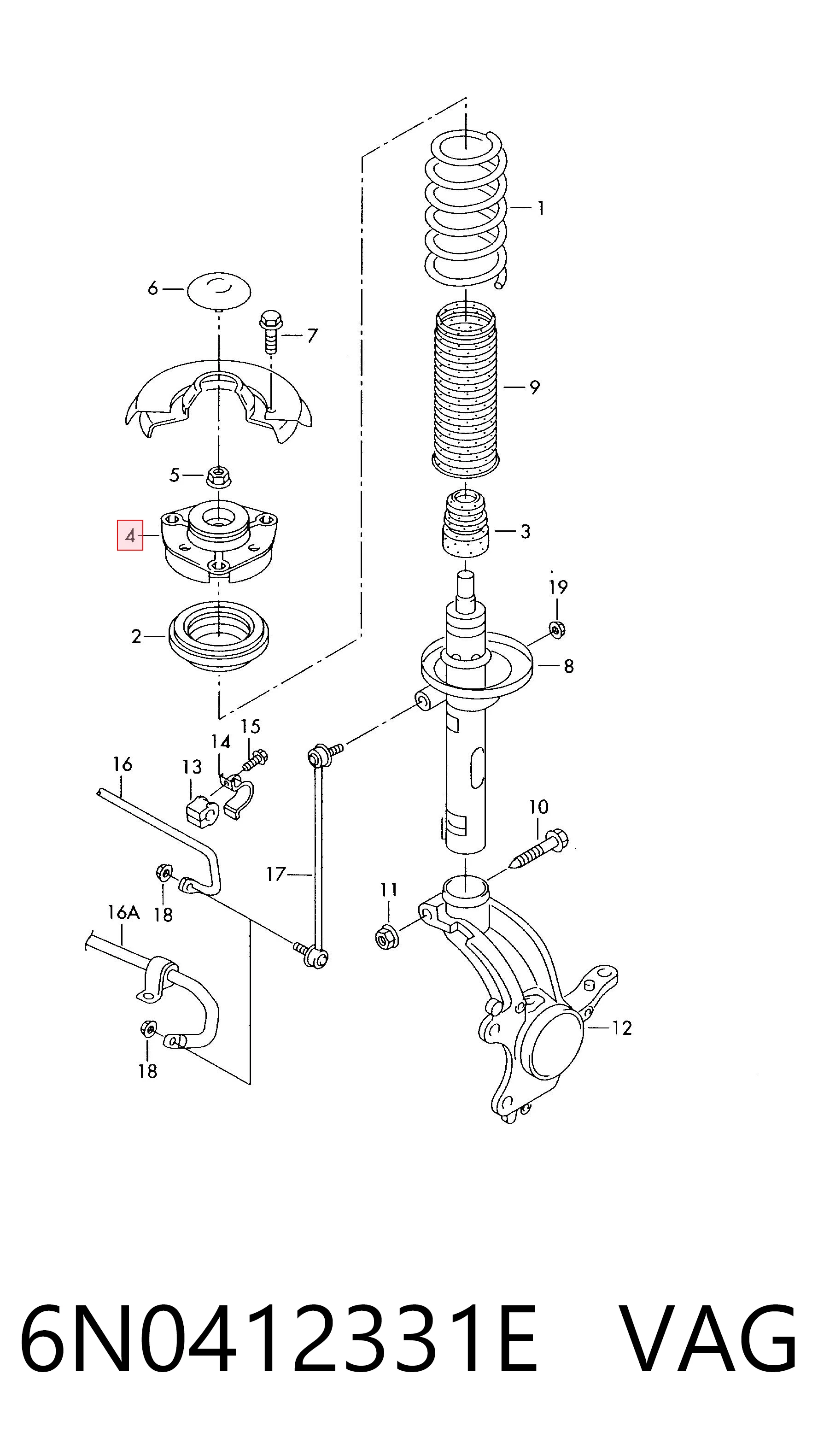 Comprar 6N0412331E VAG Soporte del amortiguador delantero